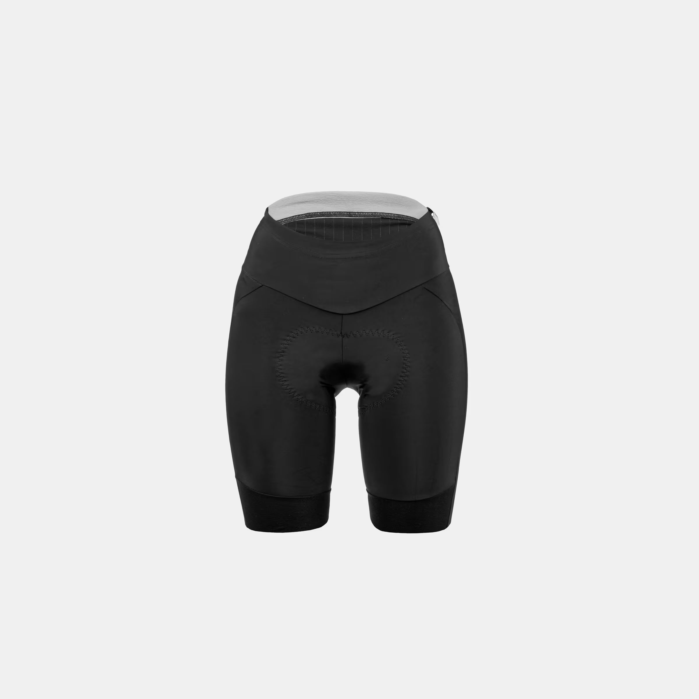 Q36.5 Gregarius Essential Half Shorts - Women's - Black front view with ergonomic chamois and sleek fit for cycling comfort