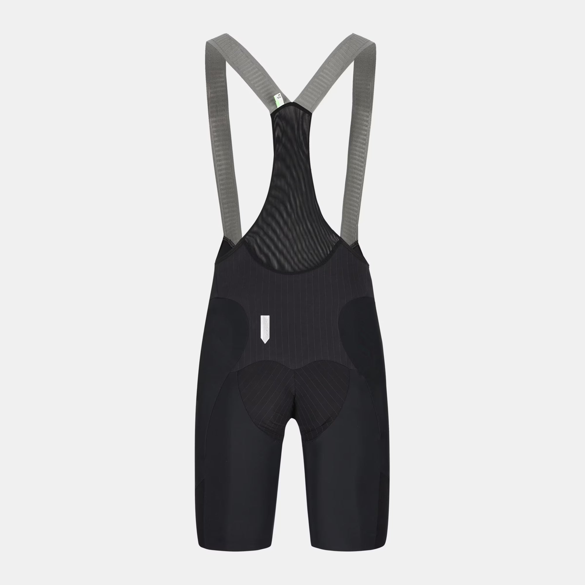 Back view of Q36.5 Gregarius Pro Bib Shorts - Men's - Black showing ergonomic mesh upper and padded seat panel