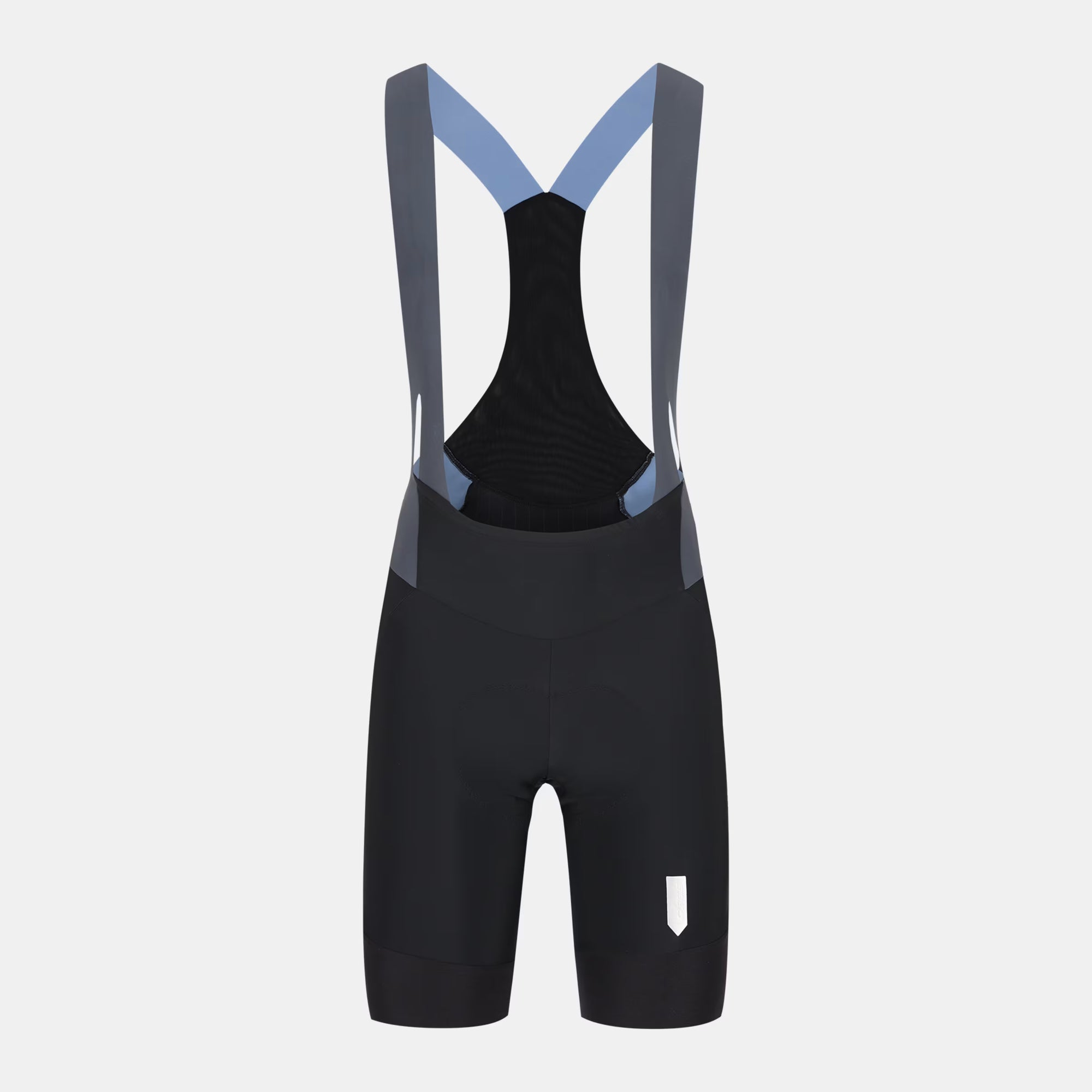 Q36.5 Gregarius Pro Bib Shorts - Women's - Ultra Black showing front view with blue straps and sleek panel design
