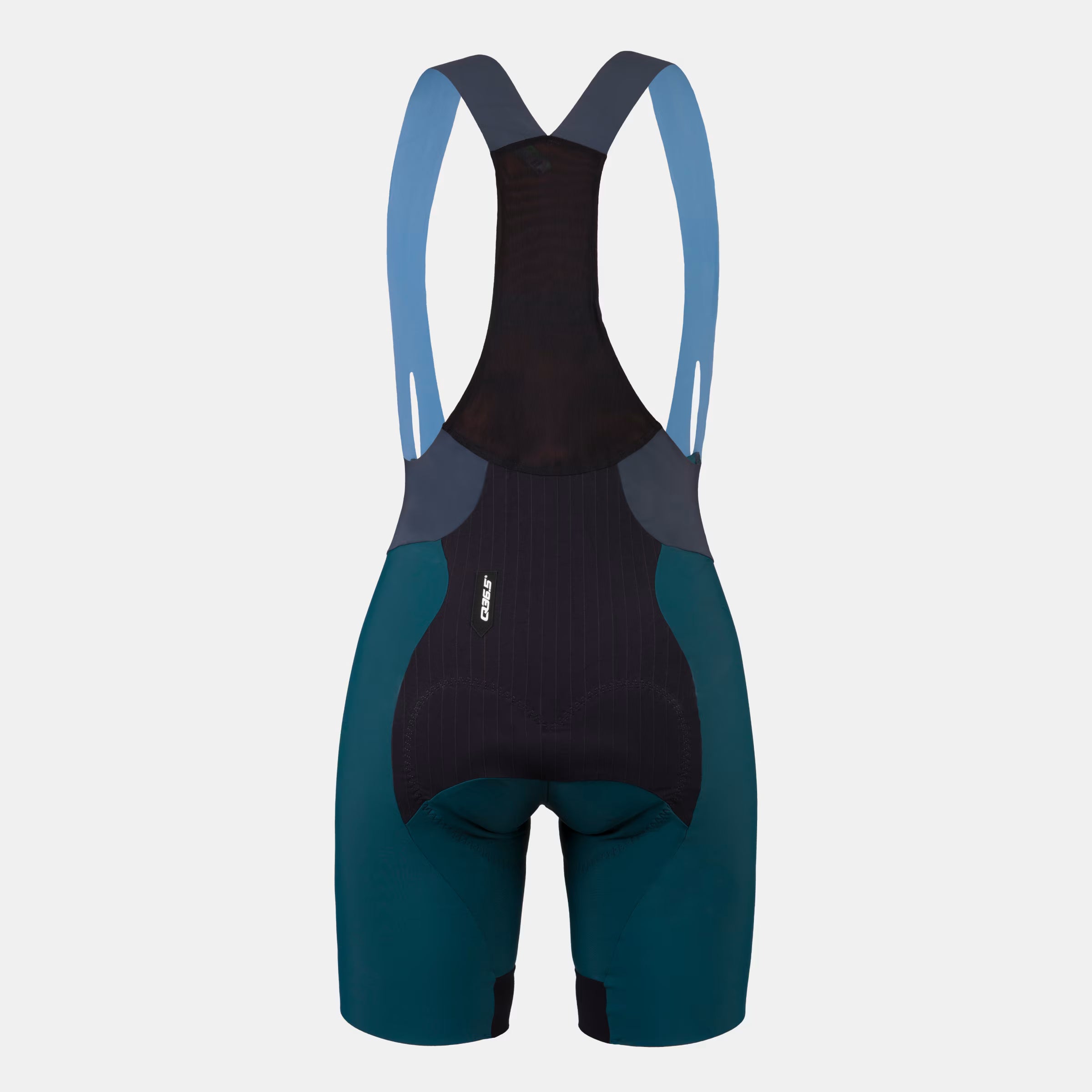 Back view of Q36.5 Gregarius Pro Bib Shorts - Women's - Australian Green showing contrasting straps and ergonomic panel design