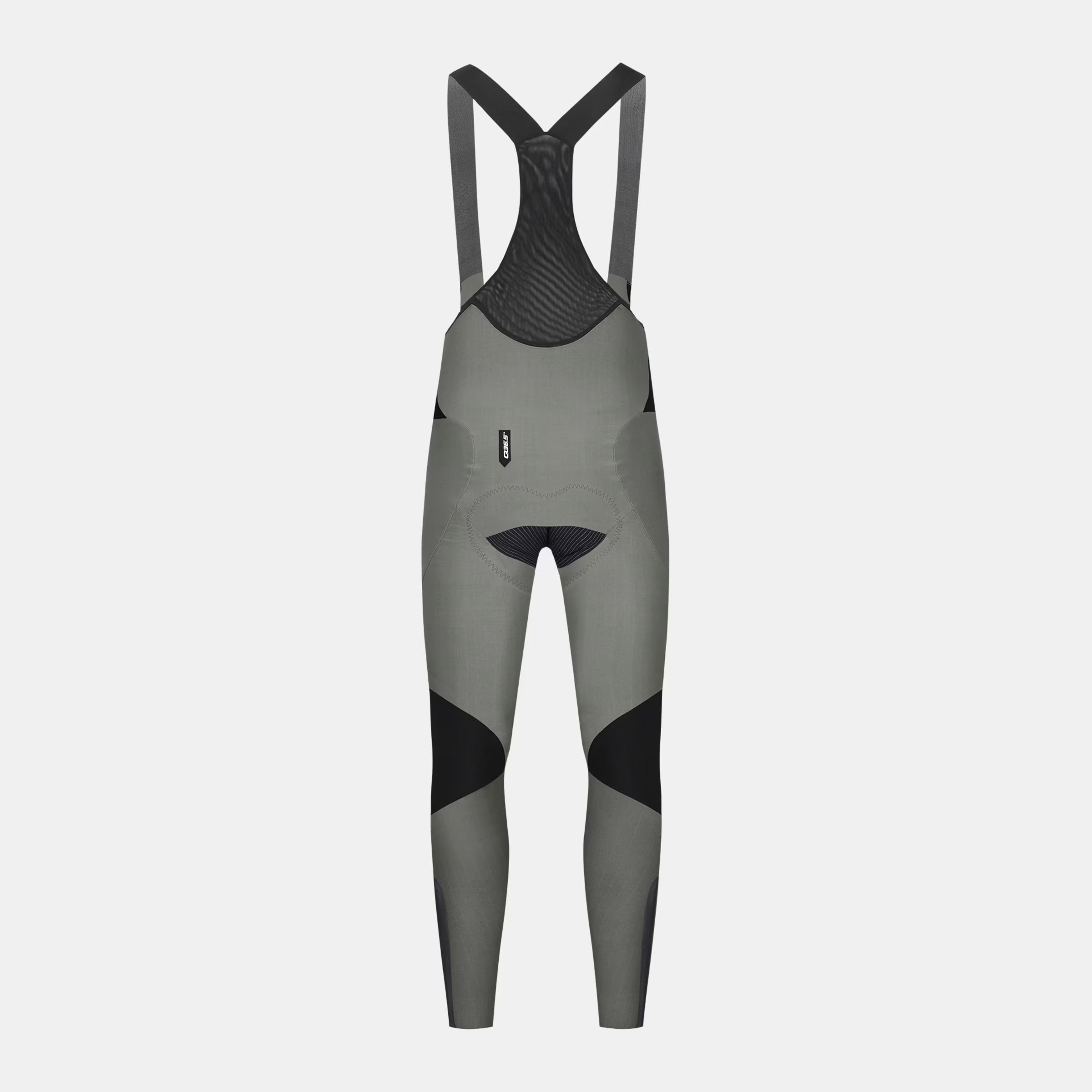Q36.5 Dottore Hybrid Bib Tights - Men's - Olive Green shown from front with mesh upper and padded cycling seat panel