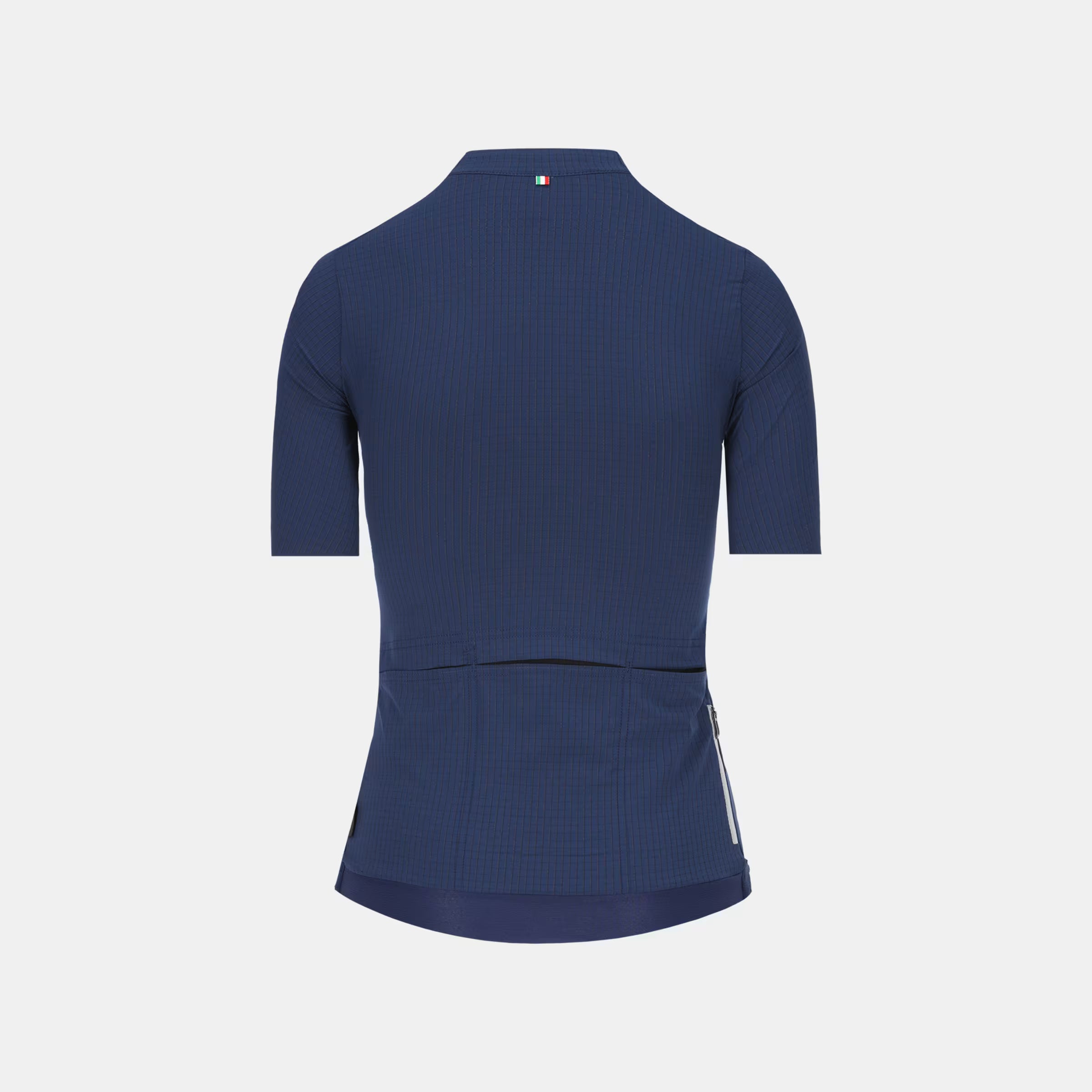 Back view of Q36.5 Dottore Pro Jersey - Women's - Navy Blue with short sleeves and rear pockets against white background