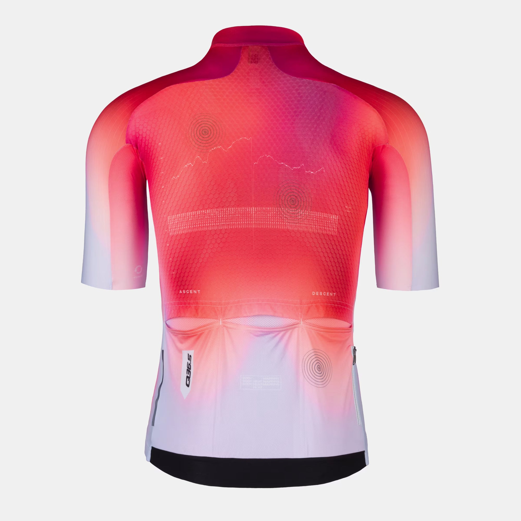 Back view of Q36.5 Gregarius Pro QLAB Jersey - Men's - Red with short sleeves and three rear pockets