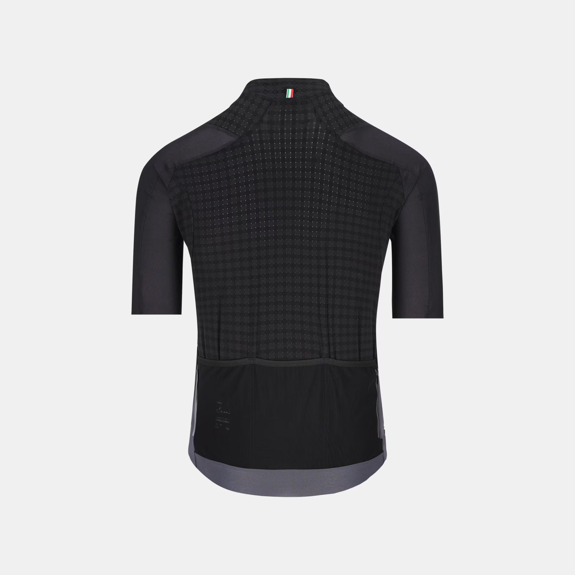Back view of Q36.5 Dottore Clima Jersey - Men's - Black showing lightweight heat-dissipating fabric and rear pockets
