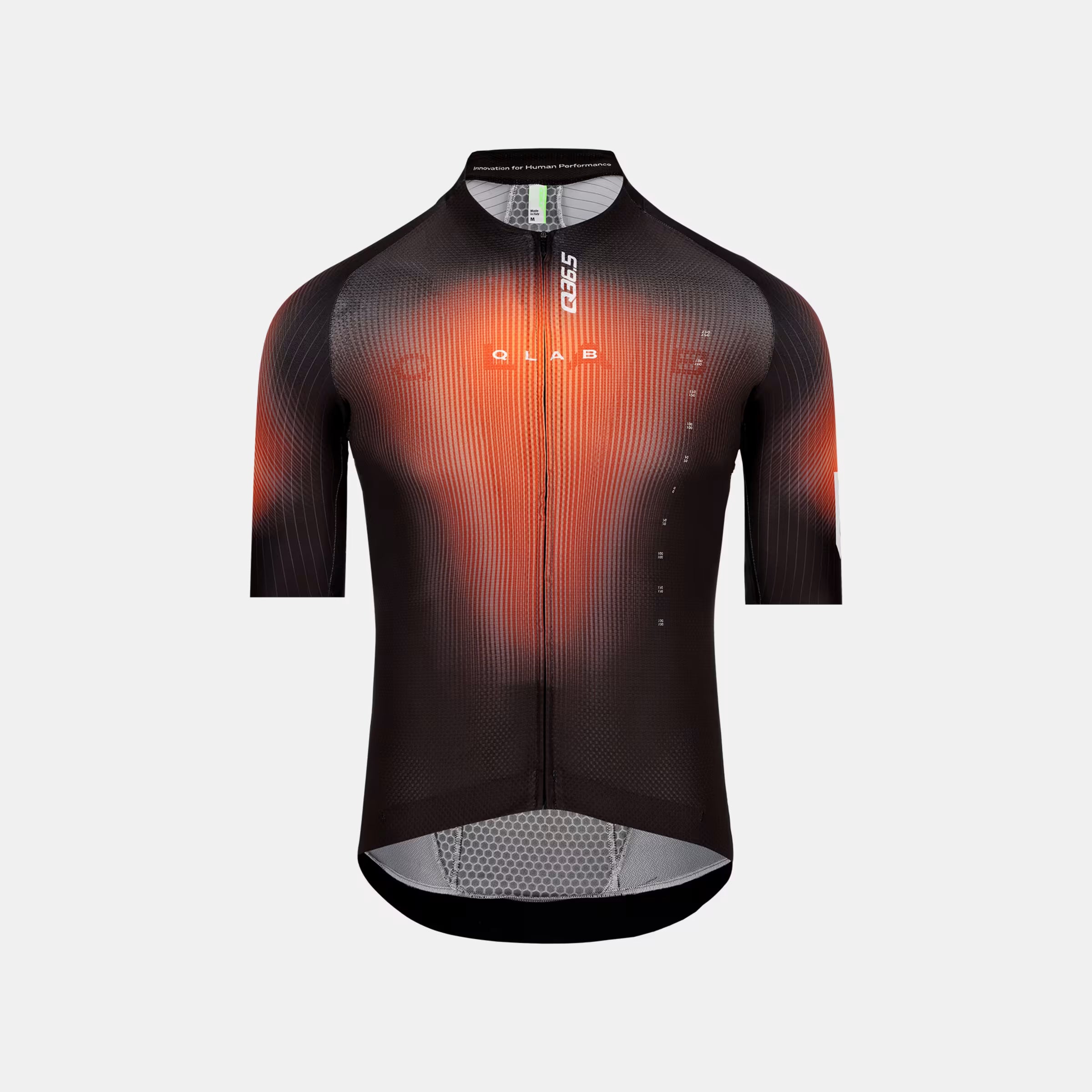 Q36.5 Gregarius Clima QLAB Jersey - Men's - Red cycling jersey with front zip and gradient red-black design on white background