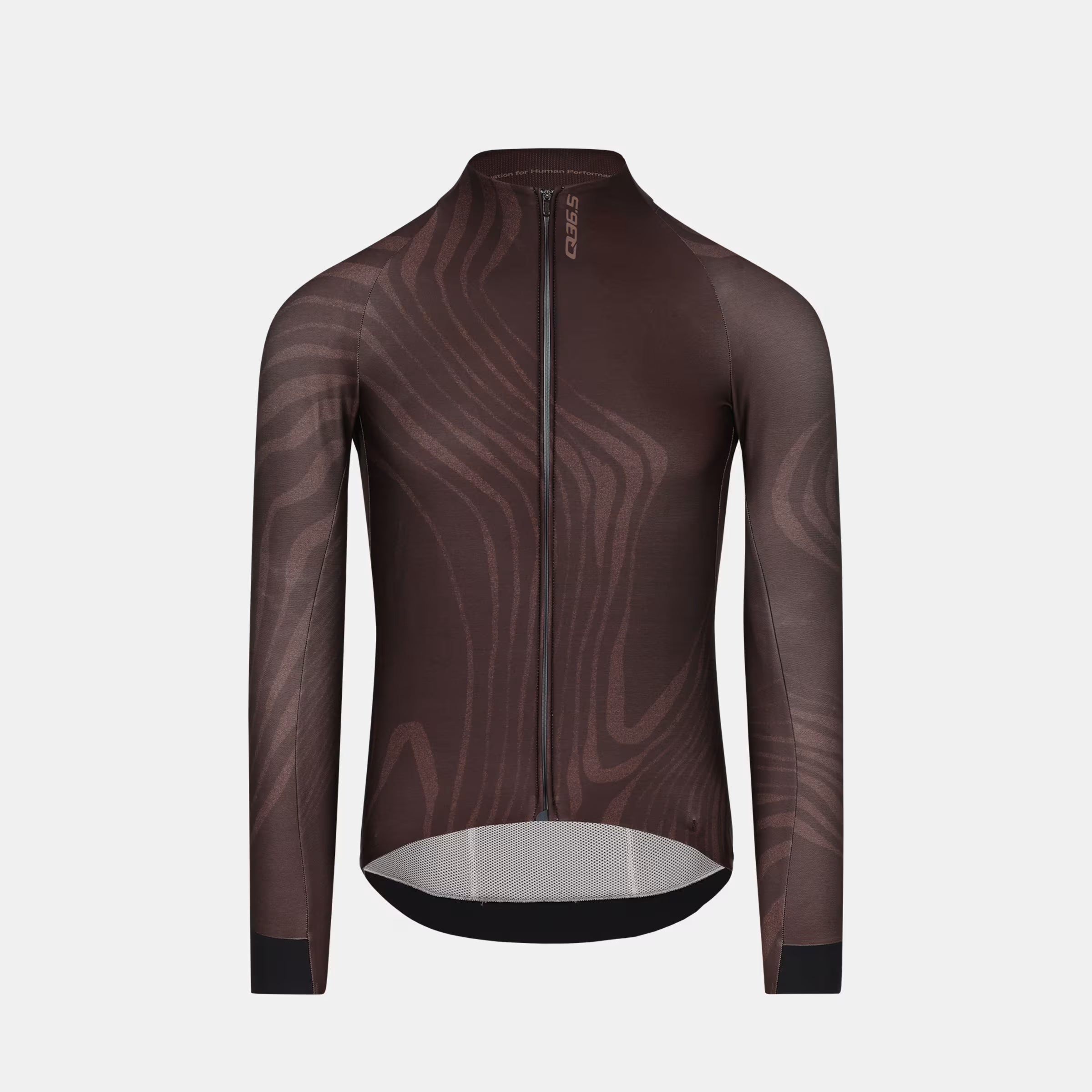 Q36.5 Gregarius Hybrid Dolomites Long Sleeve Jersey - Men's - Coffee Brown with full front zipper and subtle pattern design