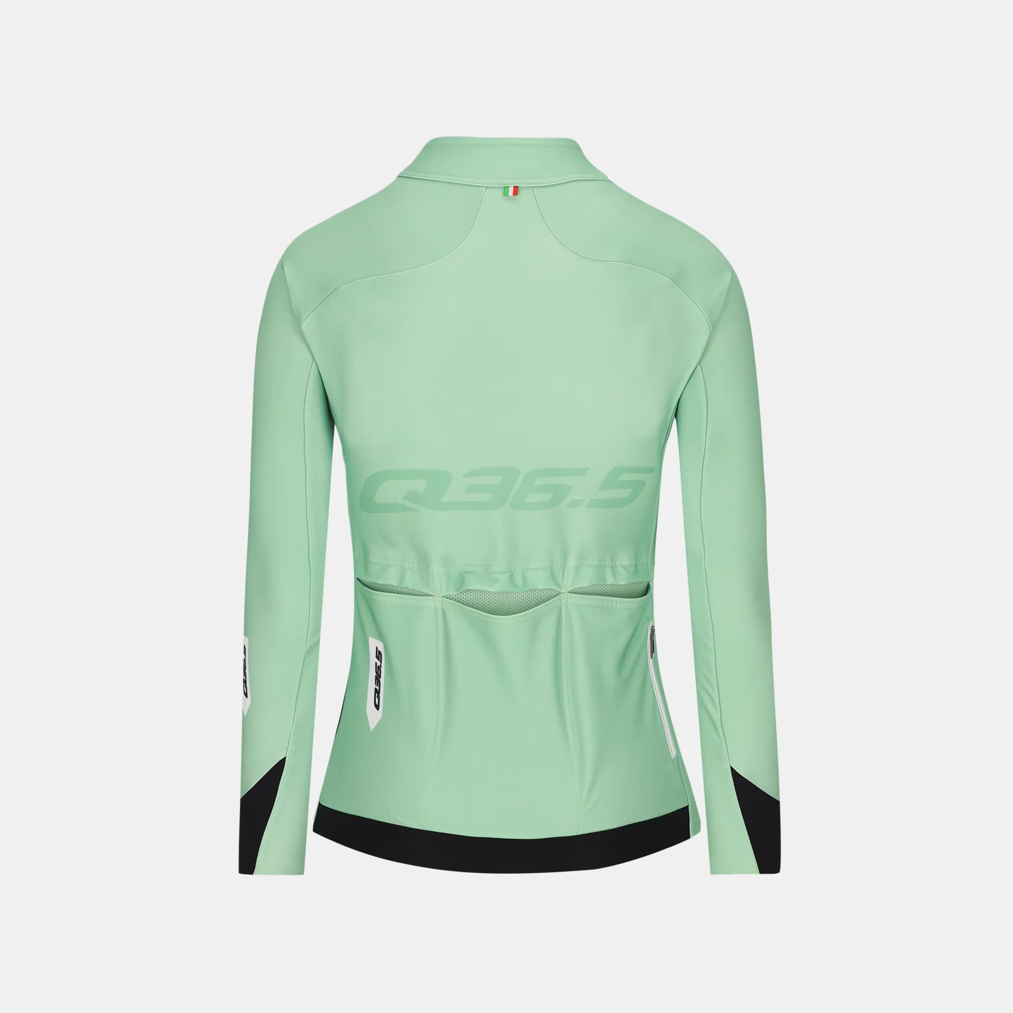 Back view of Q36.5 Gregarius Hybrid Signature Long Sleeve Jersey - Women's - Green with rear pockets and black hem detailing
