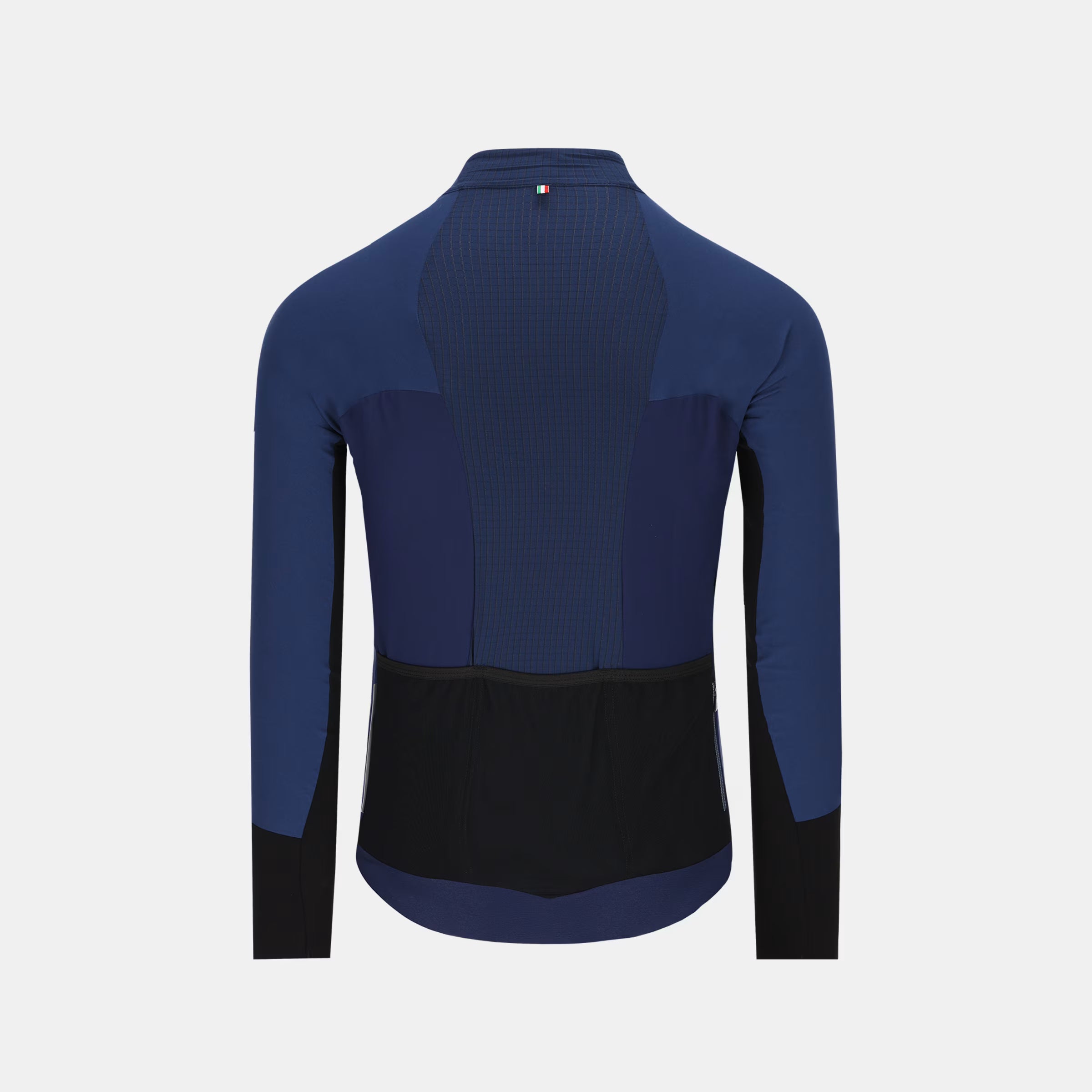 Back view of Q36.5 Dottore Hybrid Que Long Sleeve Jersey - Men's - Navy Blue showing fabric texture and pocket details