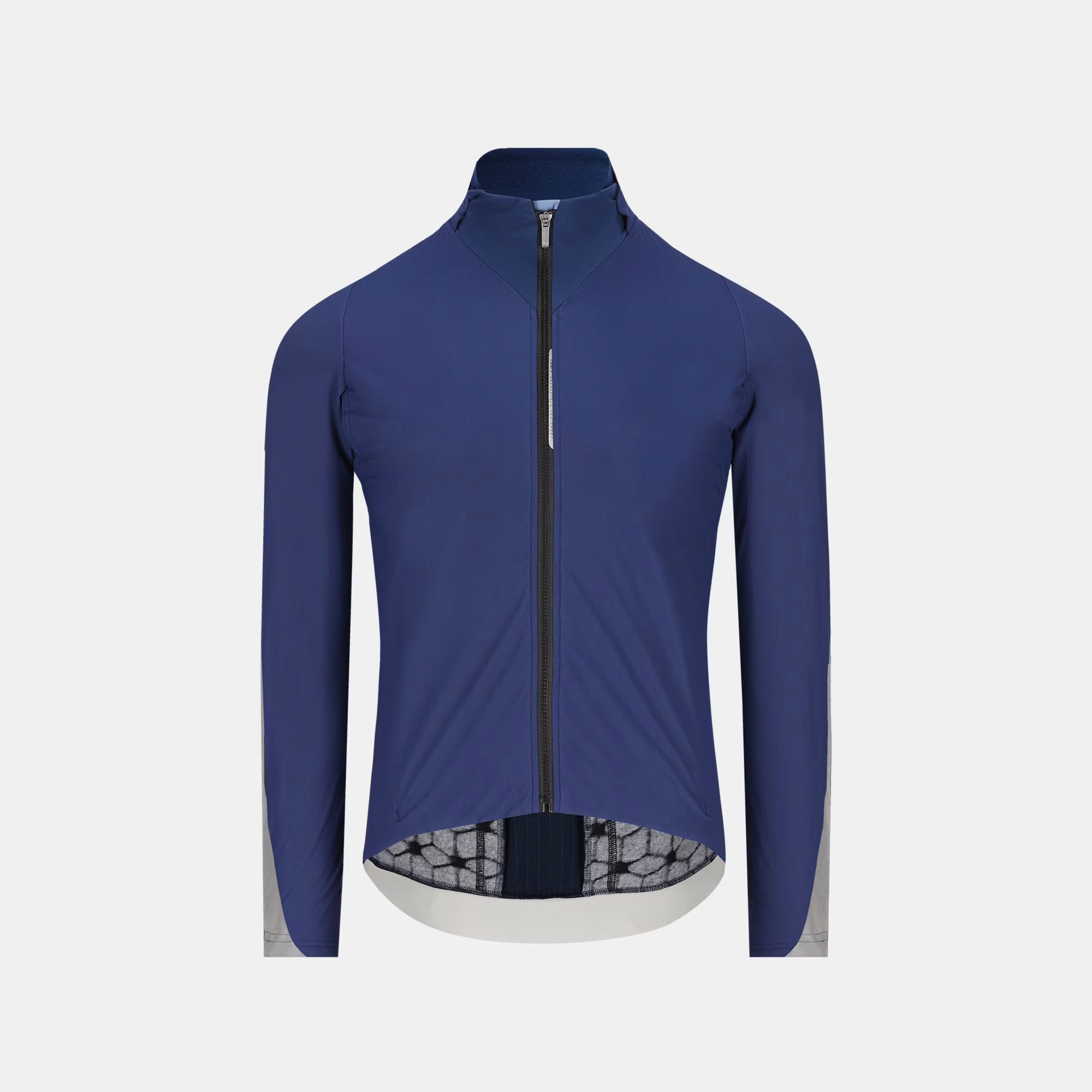 Q36.5 Dottore Termico Jacket - Unisex - Navy Blue front view with full zip and reflective detail on lightweight cycling jacket