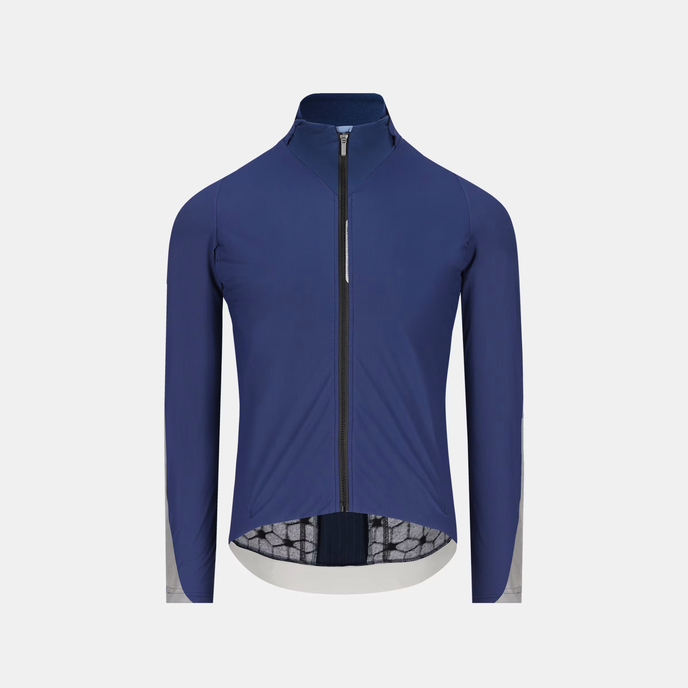 Q36.5 Dottore Termico Jacket - Unisex - Navy Blue front view with full zip and reflective detail on lightweight cycling jacket