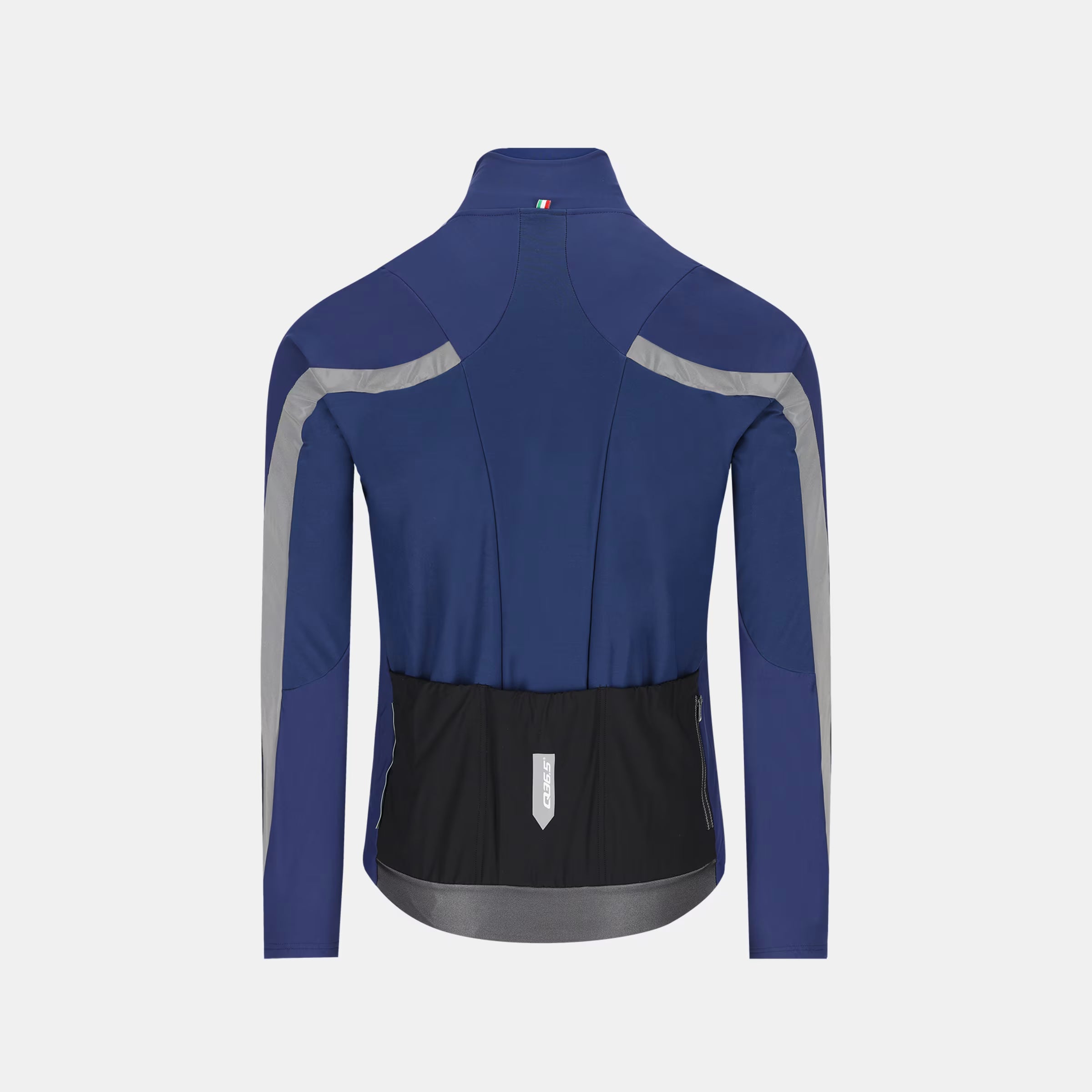 Back view of Q36.5 Dottore Termico Jacket - Unisex - Navy Blue showing reflective details and rear pockets