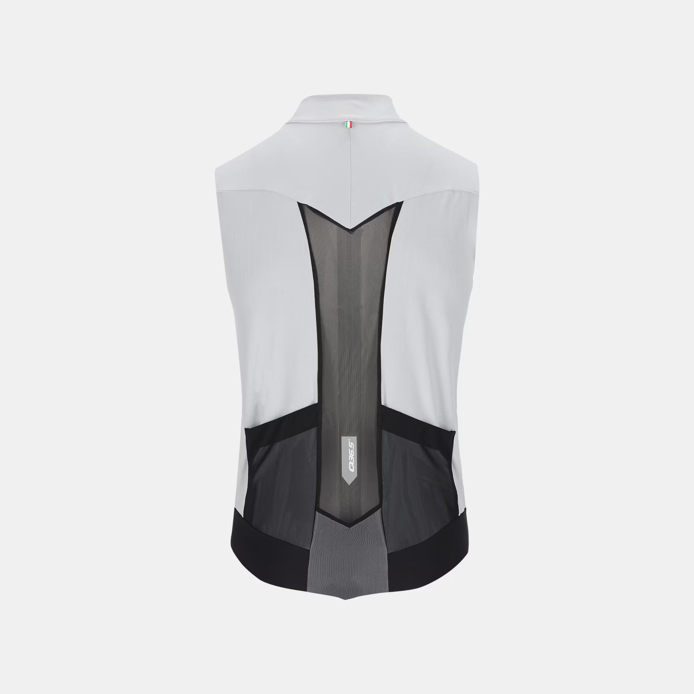 Q36.5 Dottore Hybrid Vest - Unisex - Ice Grey showing back view with mesh ventilation panels and fitted cycling design