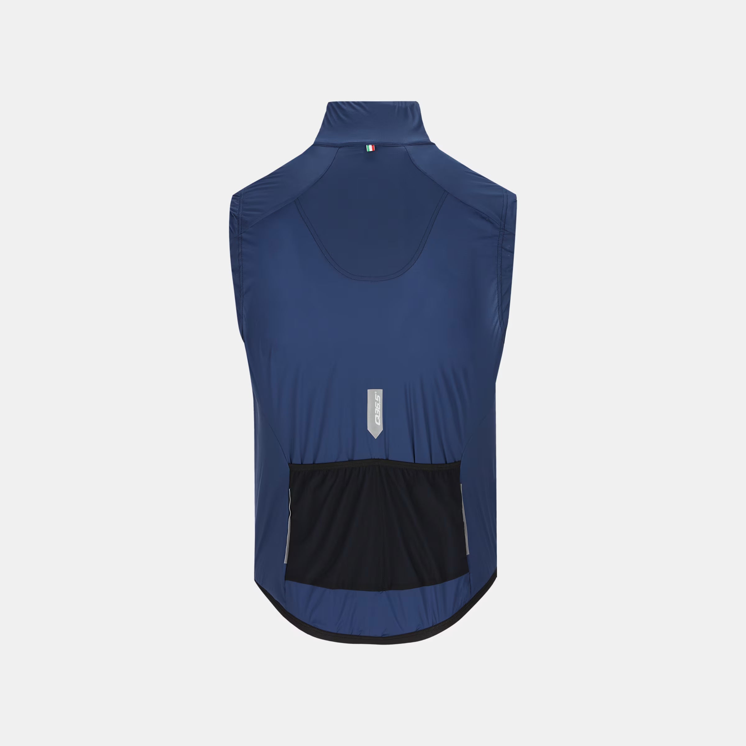 Q36.5 Adventure Vest - Men's - Navy Blue in front view showing breathable fabric and black storage pocket detail