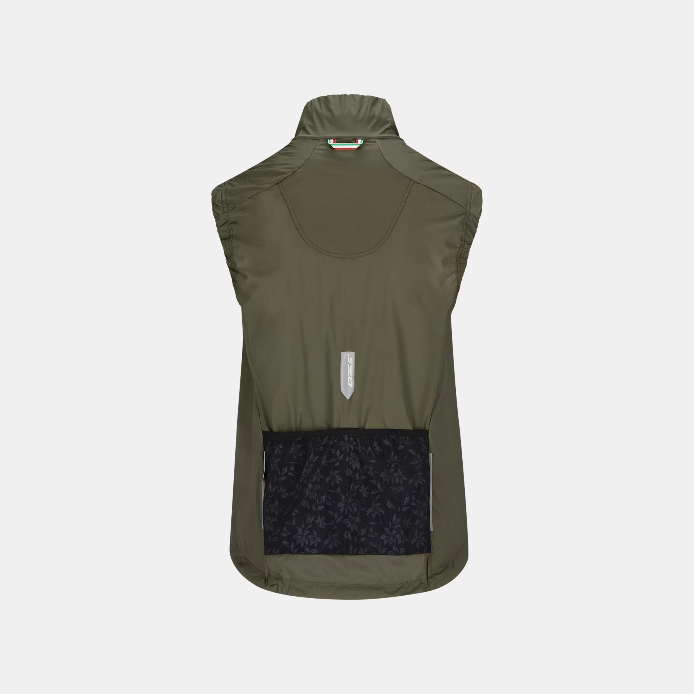 Q36.5 Adventure Vest - Women's - Olive Green shown from back with black rear pocket and high collar design