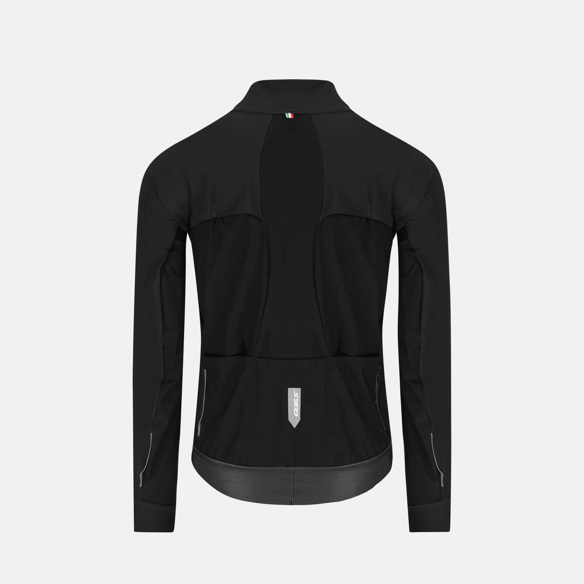 Back view of Q36.5 Bat Shell Long Sleeves Jersey - Unisex - Black showing pockets and reflective details