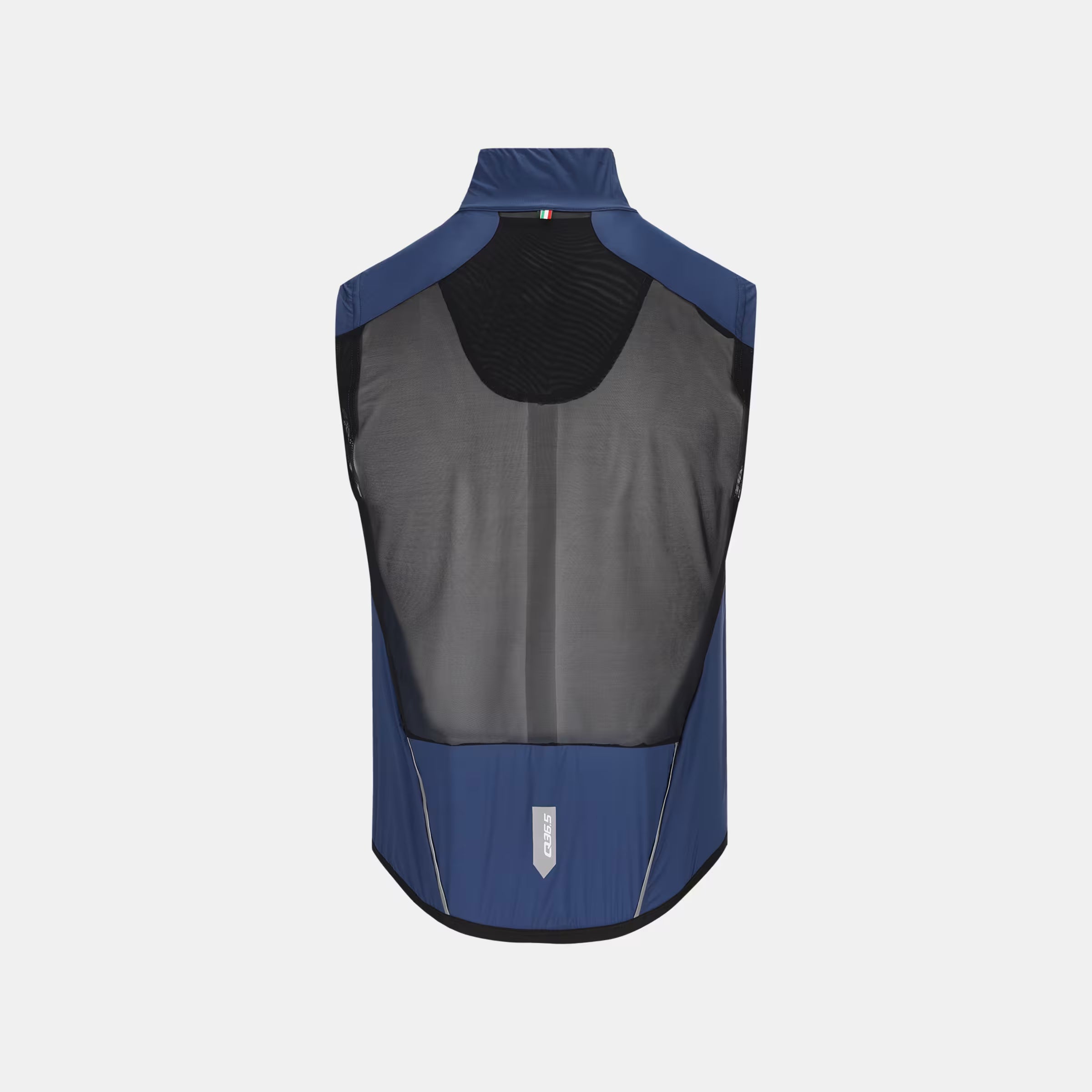 Back view of Q36.5 Air Vest- Unisex - Navy Blue showing breathable mesh panel and streamlined design for cycling comfort