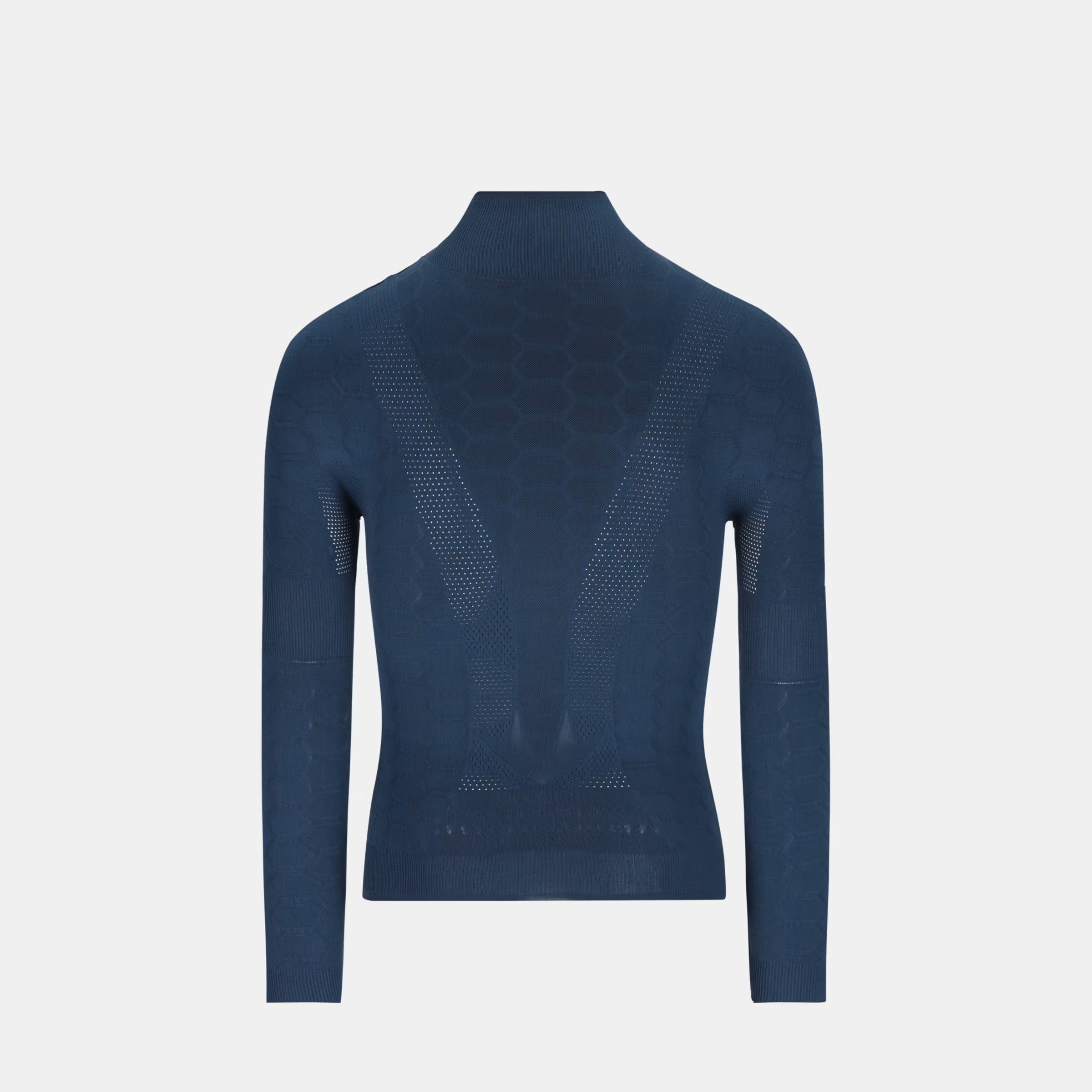 Q36.5 Base Layer 4 Plus Long Sleeve - Navy Blue shown from back with seamless design and textured ventilation zones
