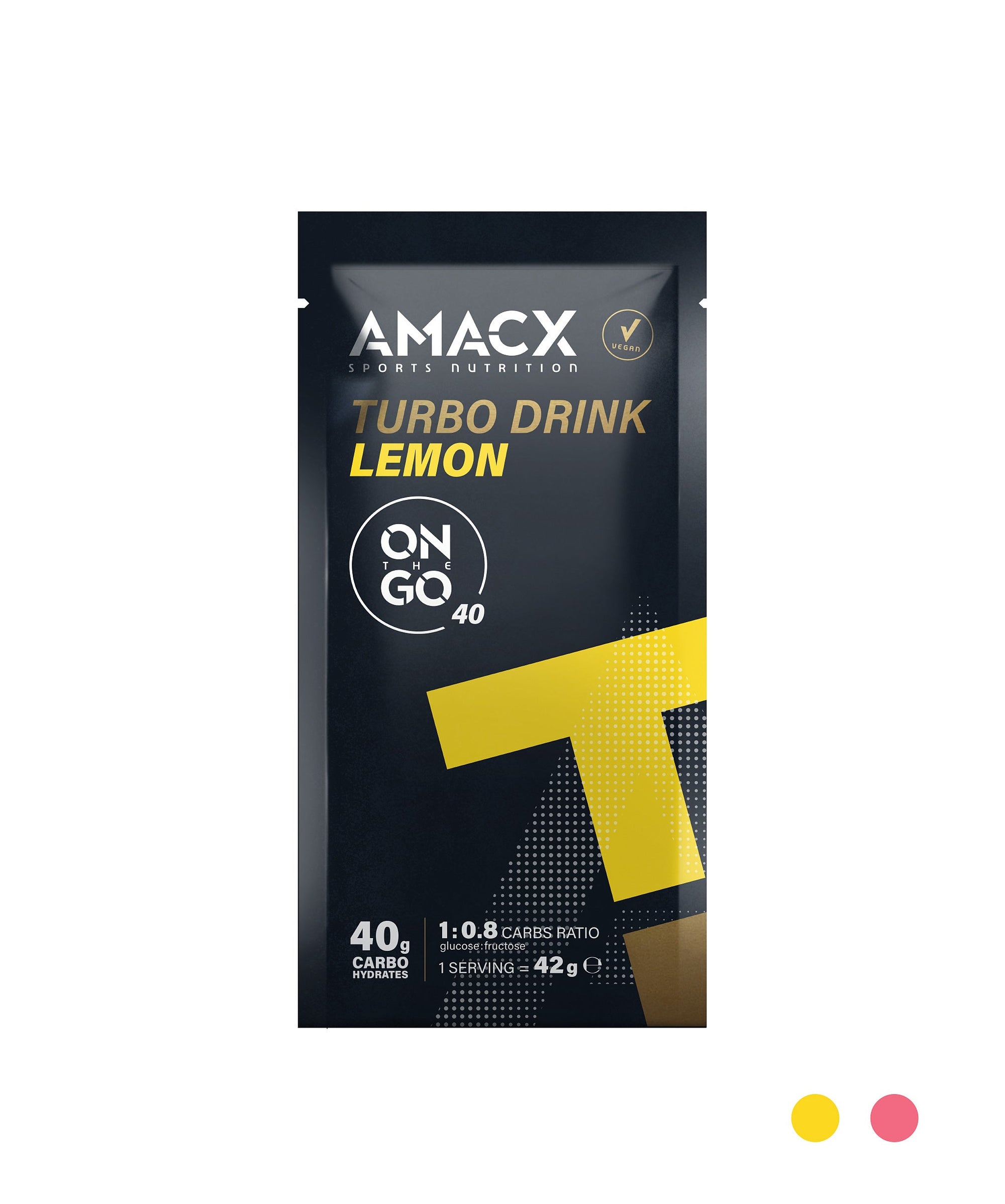 Turbo Drink On the Go Lemon | 12 pack single serving pouch with 40g carbohydrates in portrait orientation