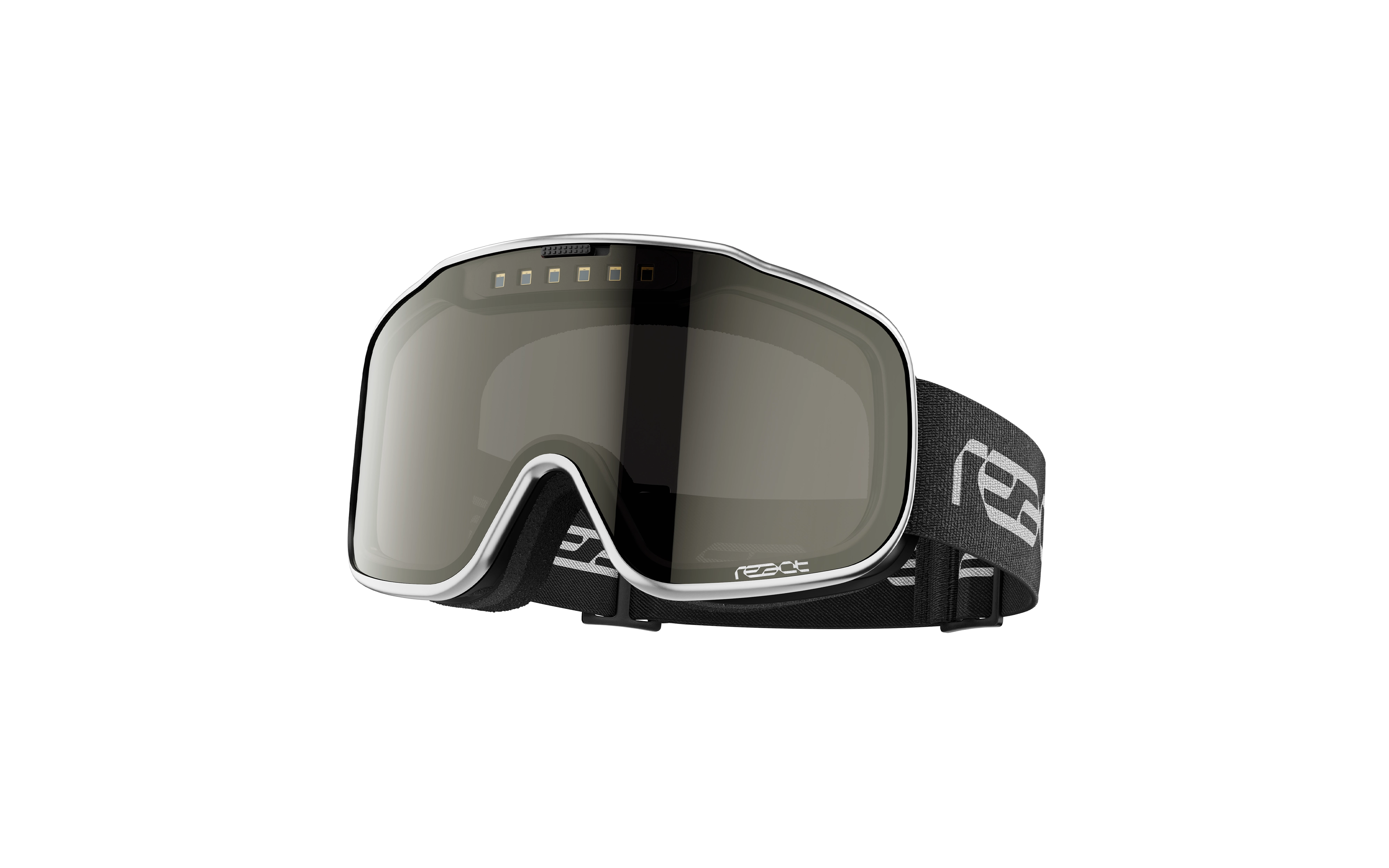 REACT Sight 2.0 Silver Goggles with sleek silver frame and adjustable black strap featuring reflective lenses for outdoor sports