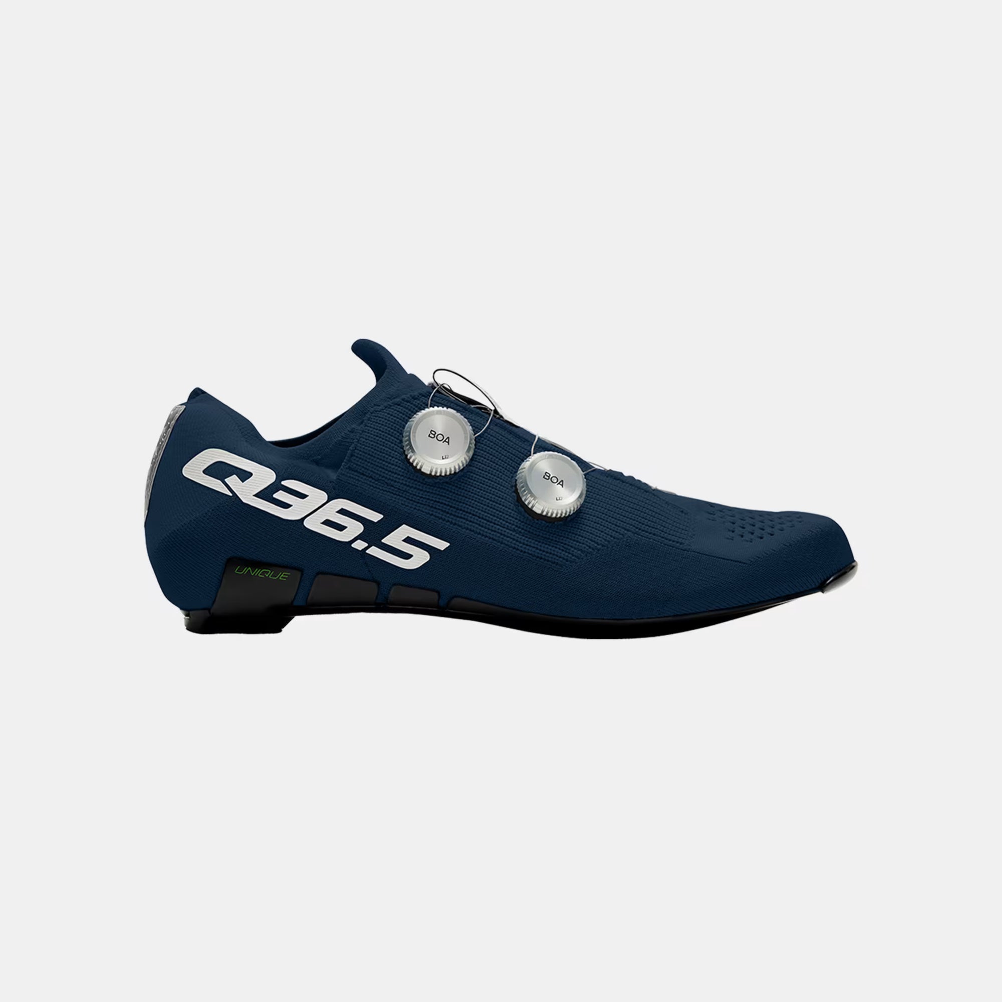 Side view of Q36.5 Dottore Clima Road Shoes - Navy Blue showing dual BOA dials and sleek racing design