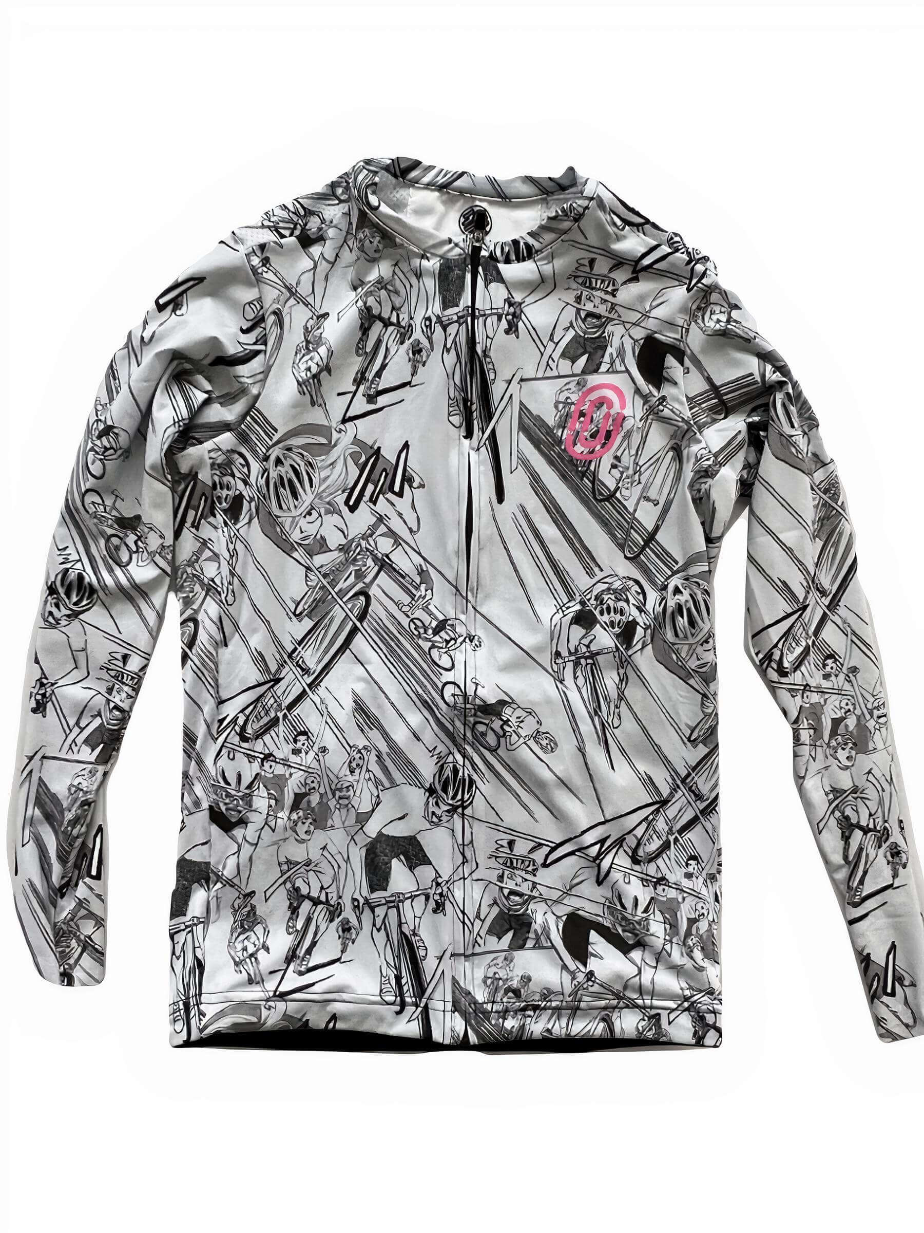 Ostroy Manga Lightweight Long-Sleeve Jersey - Women's featuring black and white manga-style cycling graphics and full front zipper
