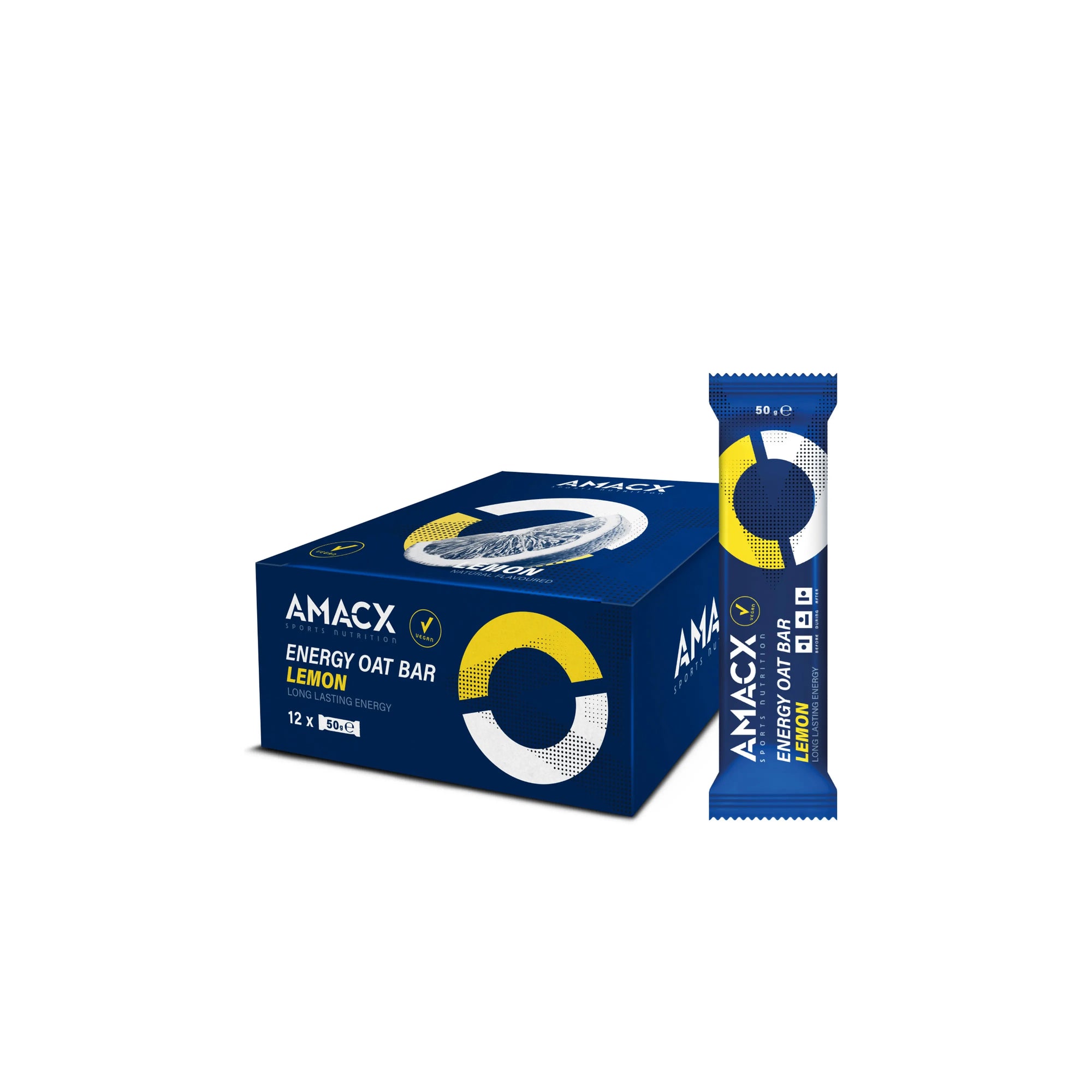 Energy Oat Bar Lemon | 12 pack showing box and single bar in gallery position 5 with square 4000x4000 dimension