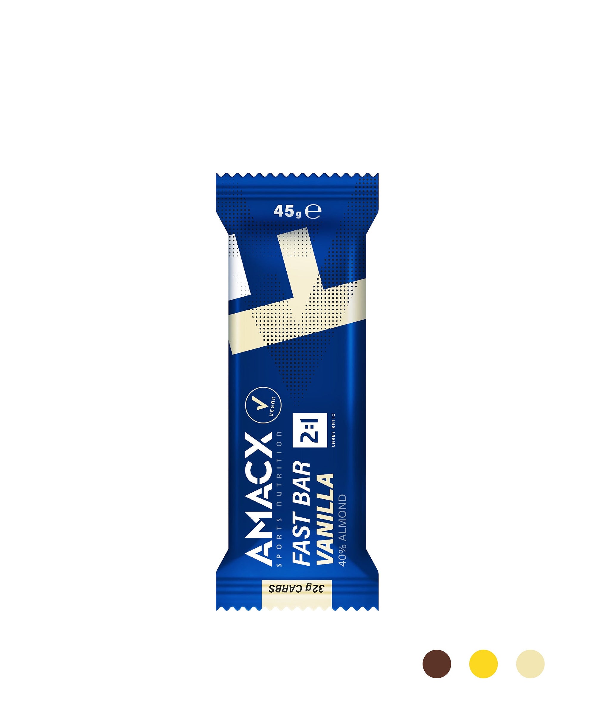 Fast Bar Vanilla | 12 pack single bar image in portrait orientation with clear blue packaging and product details visible