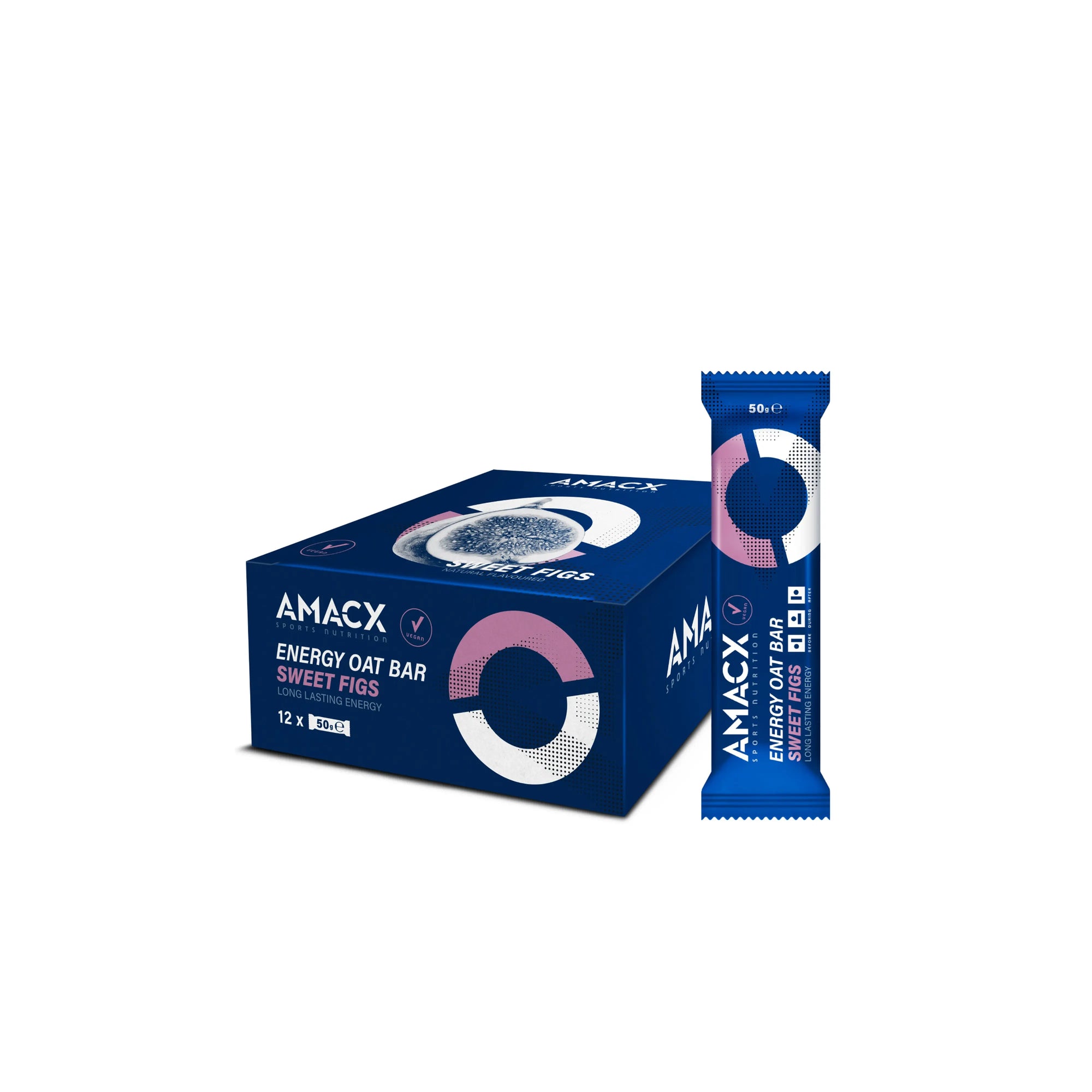Energy Oat Bar Sweet Figs | 12 pack box and single bar in square image gallery position 5, 4000 by 4000 pixels