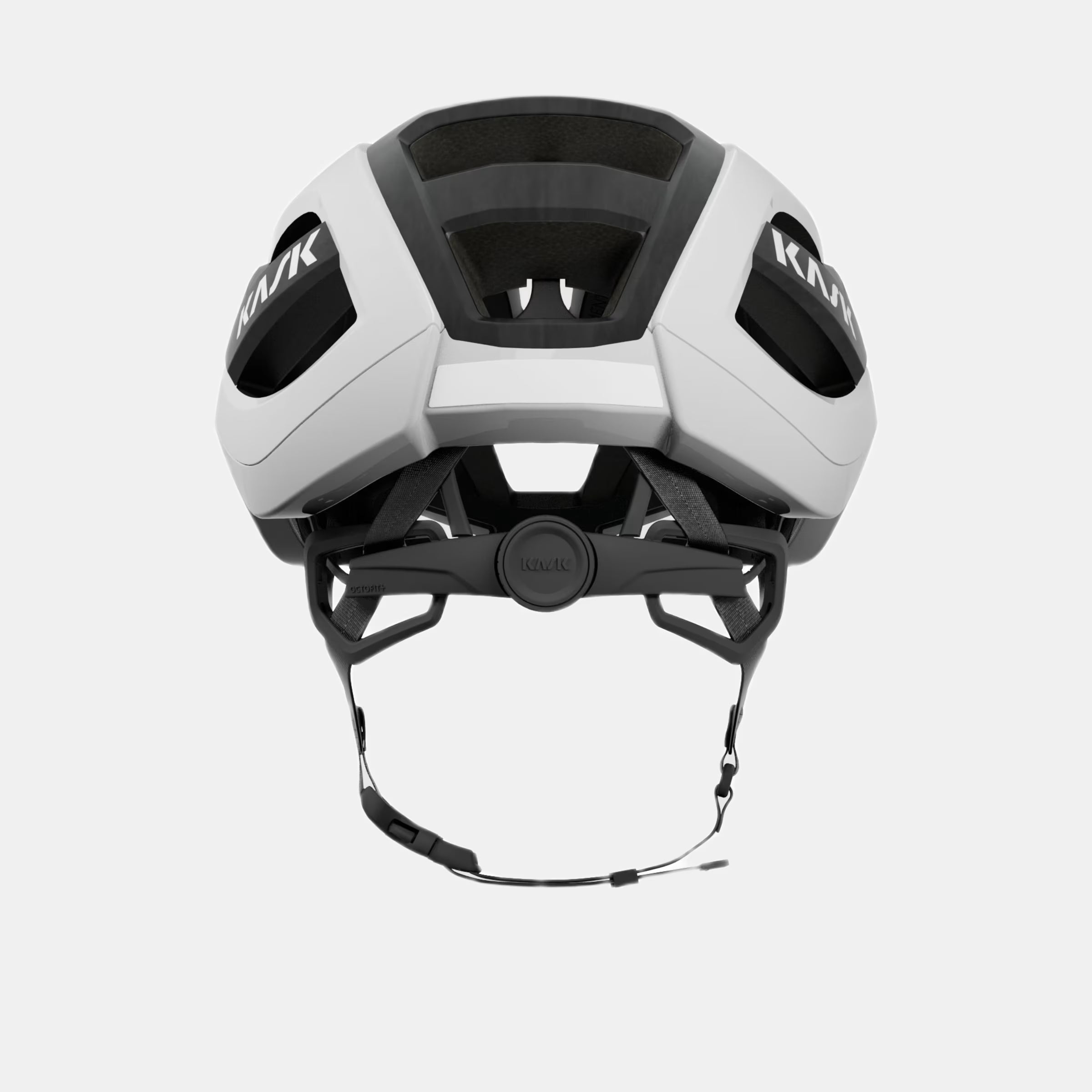 Rear view of Kask Elemento Helmet - White showing adjustable fit system and ventilation openings