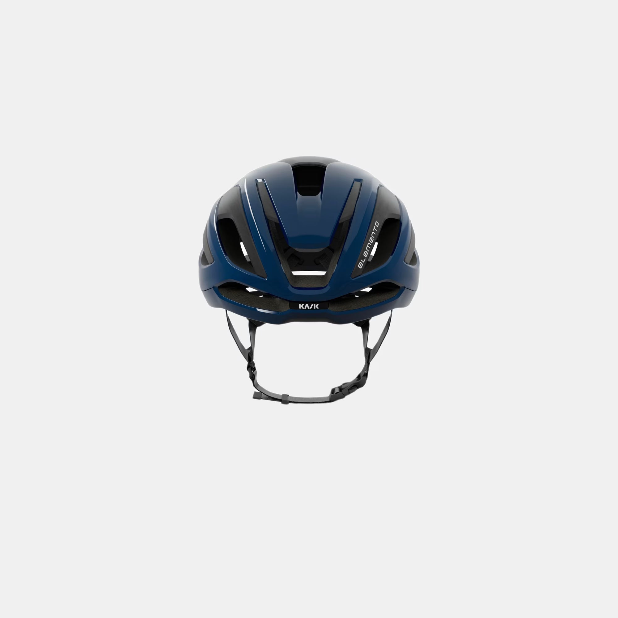 Front view of Kask Elemento Helmet - Oxford Blue showing aerodynamic vents and adjustable chin straps