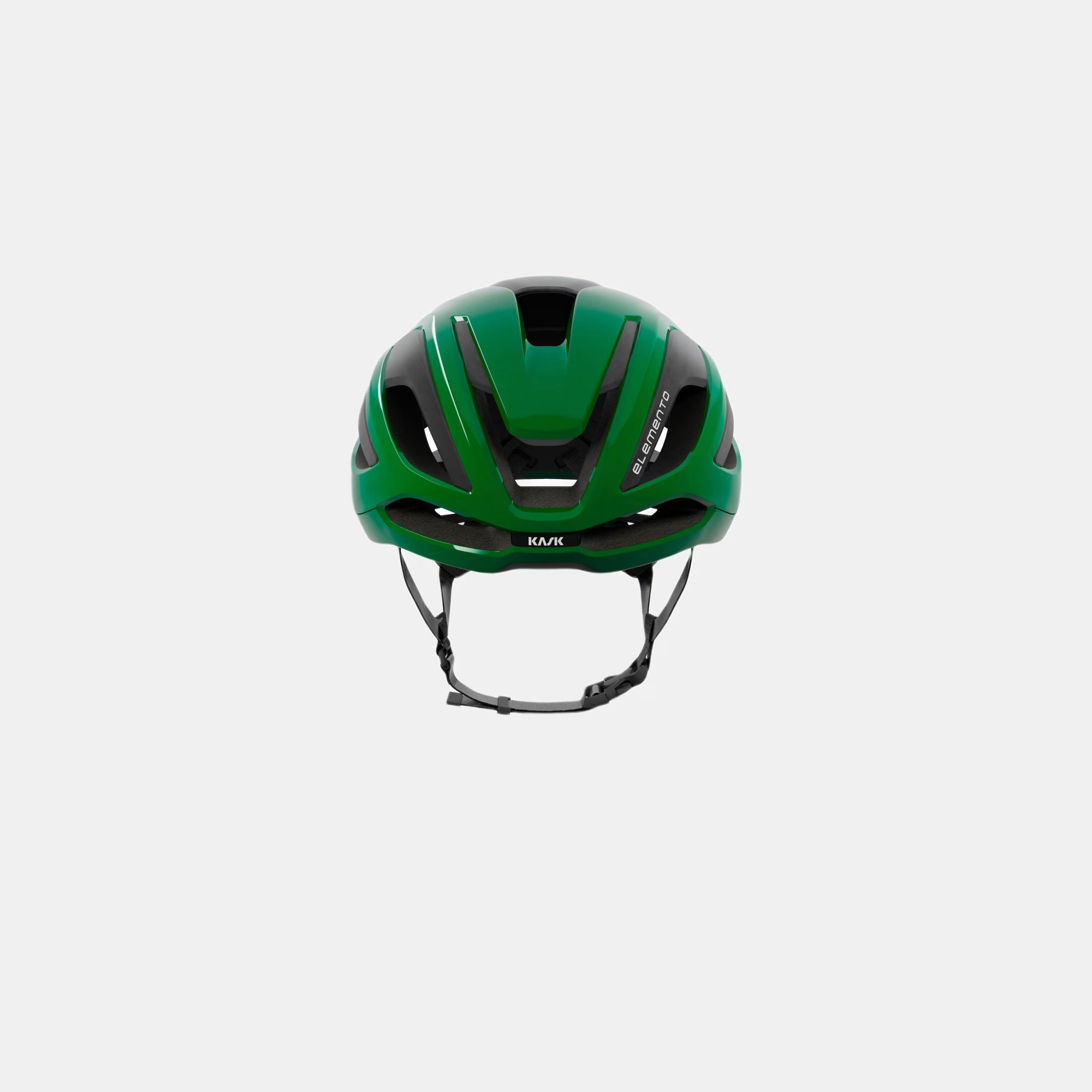 Kask Elemento Helmet - Beetle Green front view showing aerodynamic vents and adjustable straps for road and gravel cycling