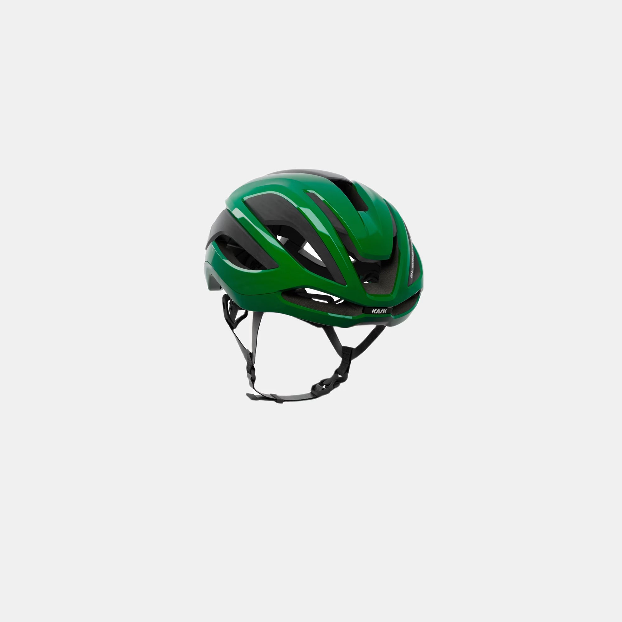 Kask Elemento Helmet - Beetle Green shown with aerodynamic vents and adjustable strap for road and gravel cycling safety