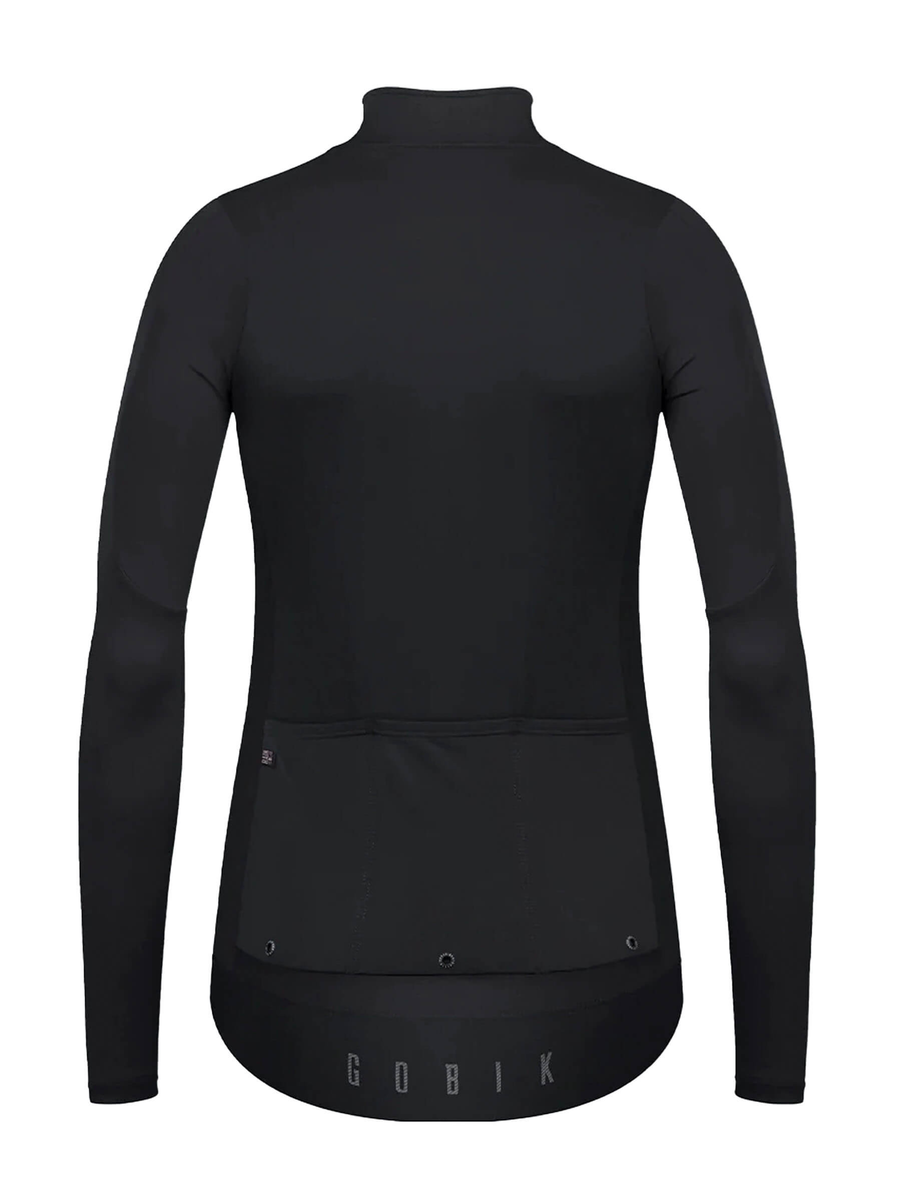 Back view of GOBIK Envy Jacket - Women's in black with long sleeves and rear pockets for cycling essentials storage