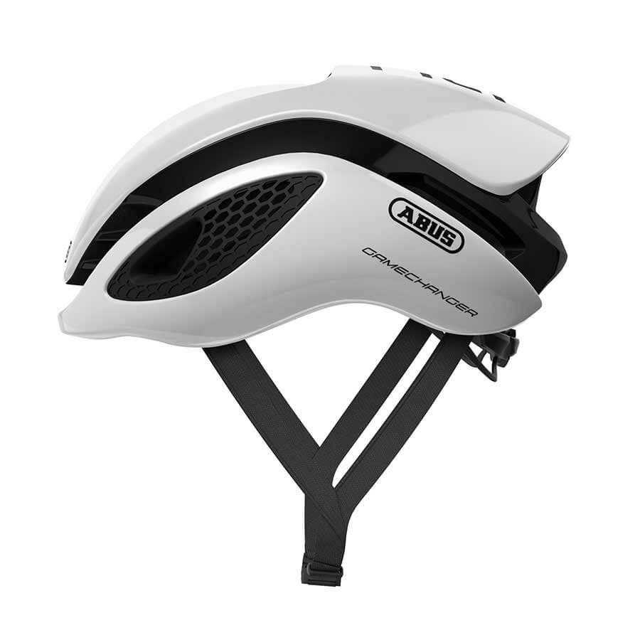 ABUS GameChanger Helmet in white with aerodynamic design and ventilation vents for professional cycling performance and comfort