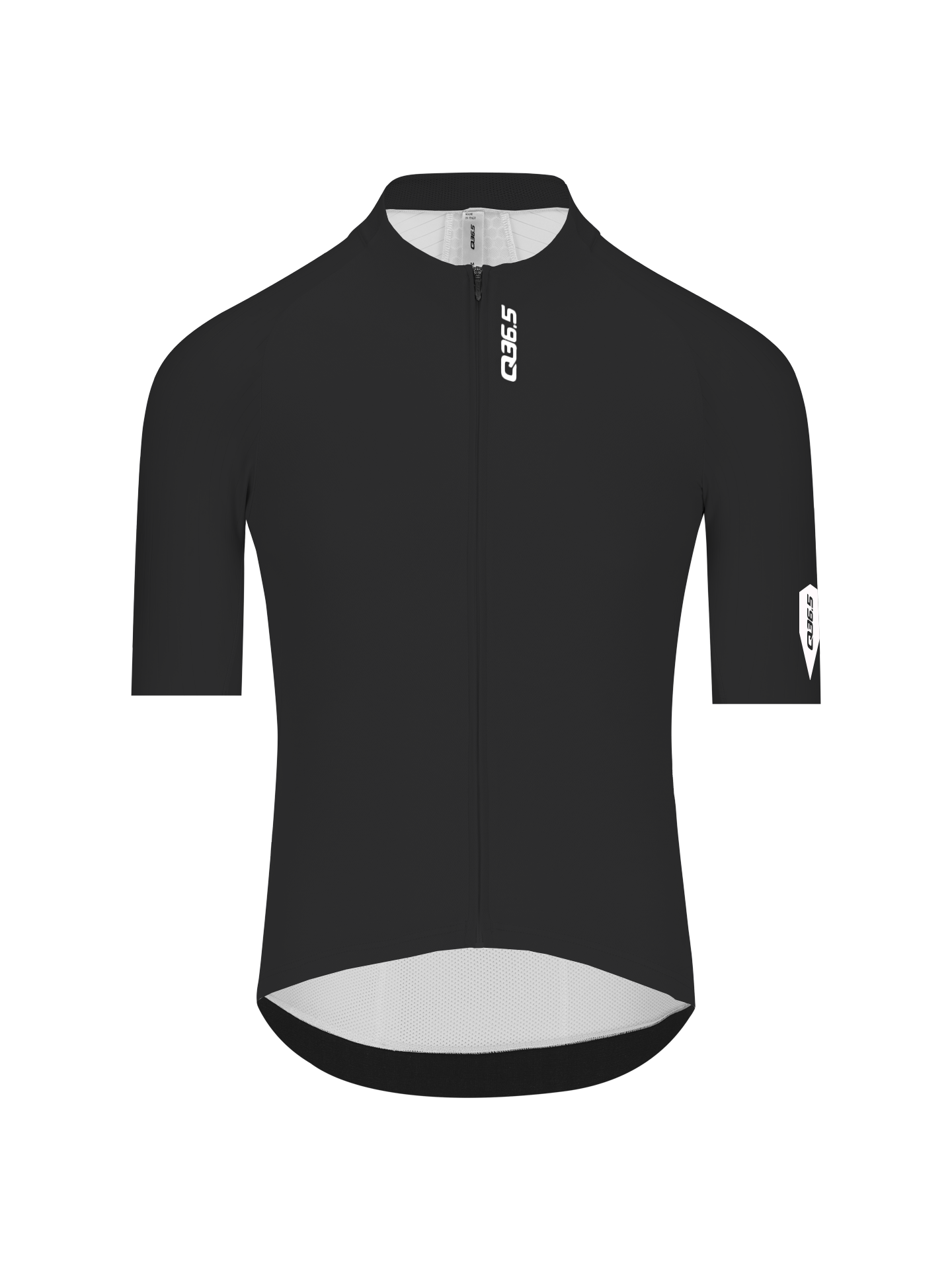Front view of Q36.5 Gregrarius Pro Jersey - Men's - Jet Black cycling shirt with short sleeves and full zipper