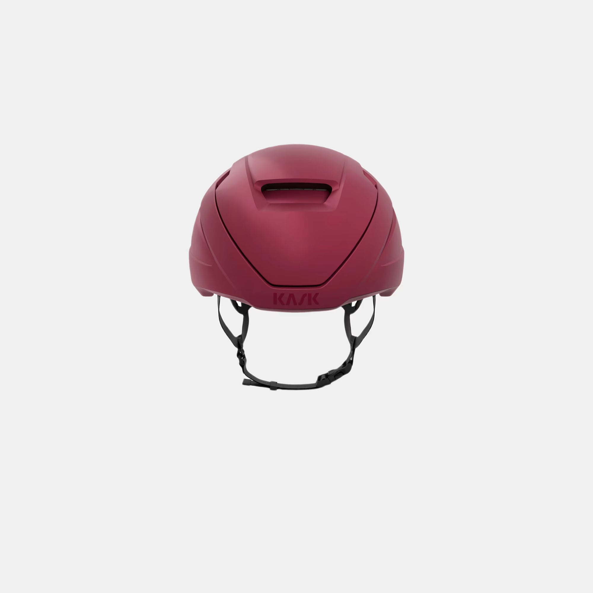 Front view of Kask Wasabi Helmet - Burgundy Matt showing adjustable vent and sleek aerodynamic design
