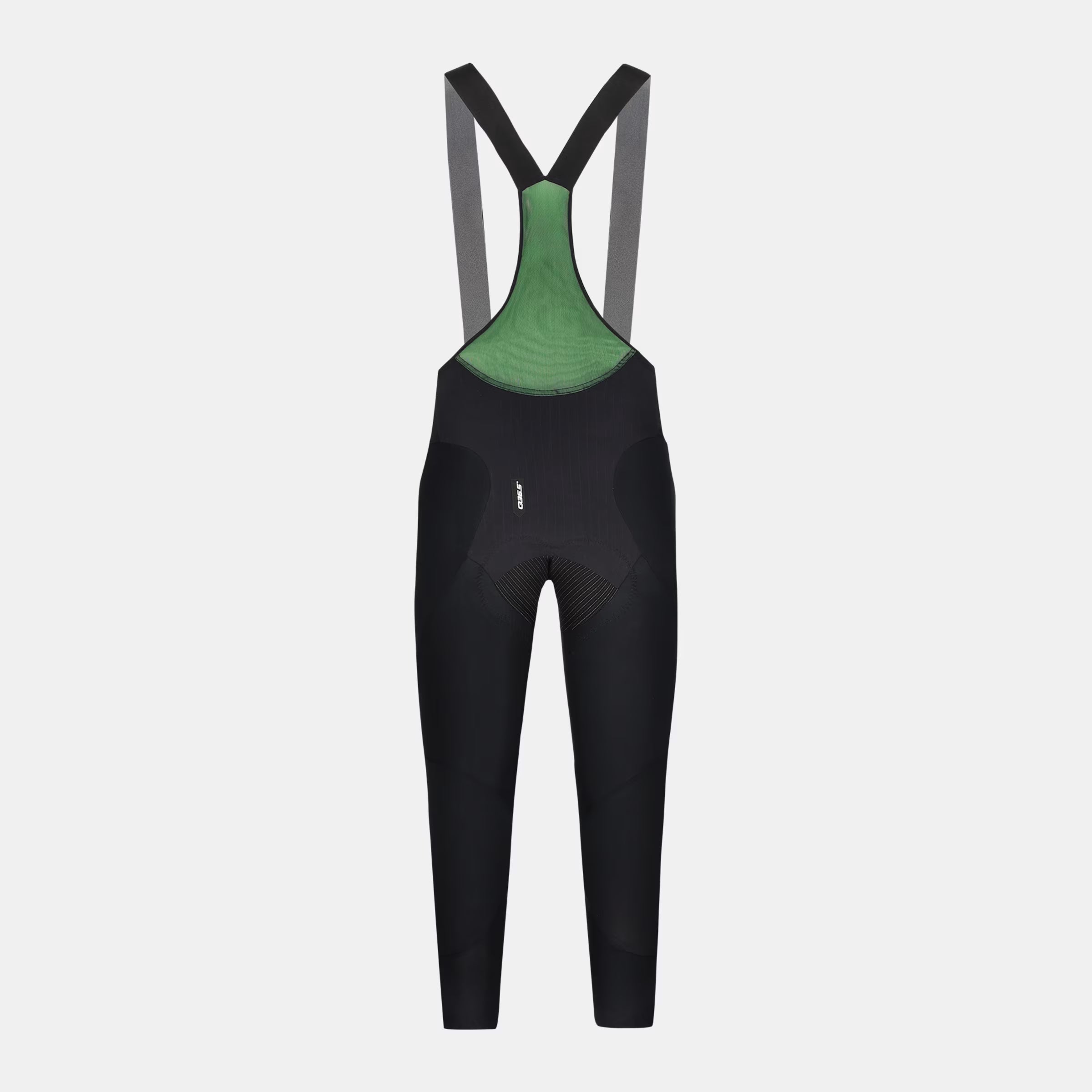Q36.5 Gregarius Essential Bib Knickers - Men's - Black rear view with breathable green mesh bib and ergonomic fit details