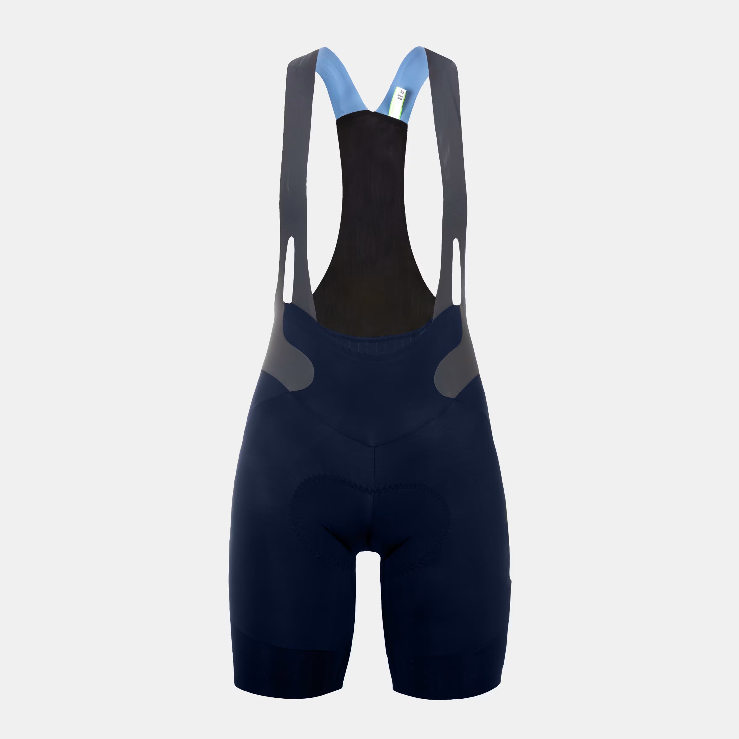 Q36.5 Gregarius Pro Bib Shorts - Women's - Navy Blue front view with ergonomic fit and contrasting strap detailing