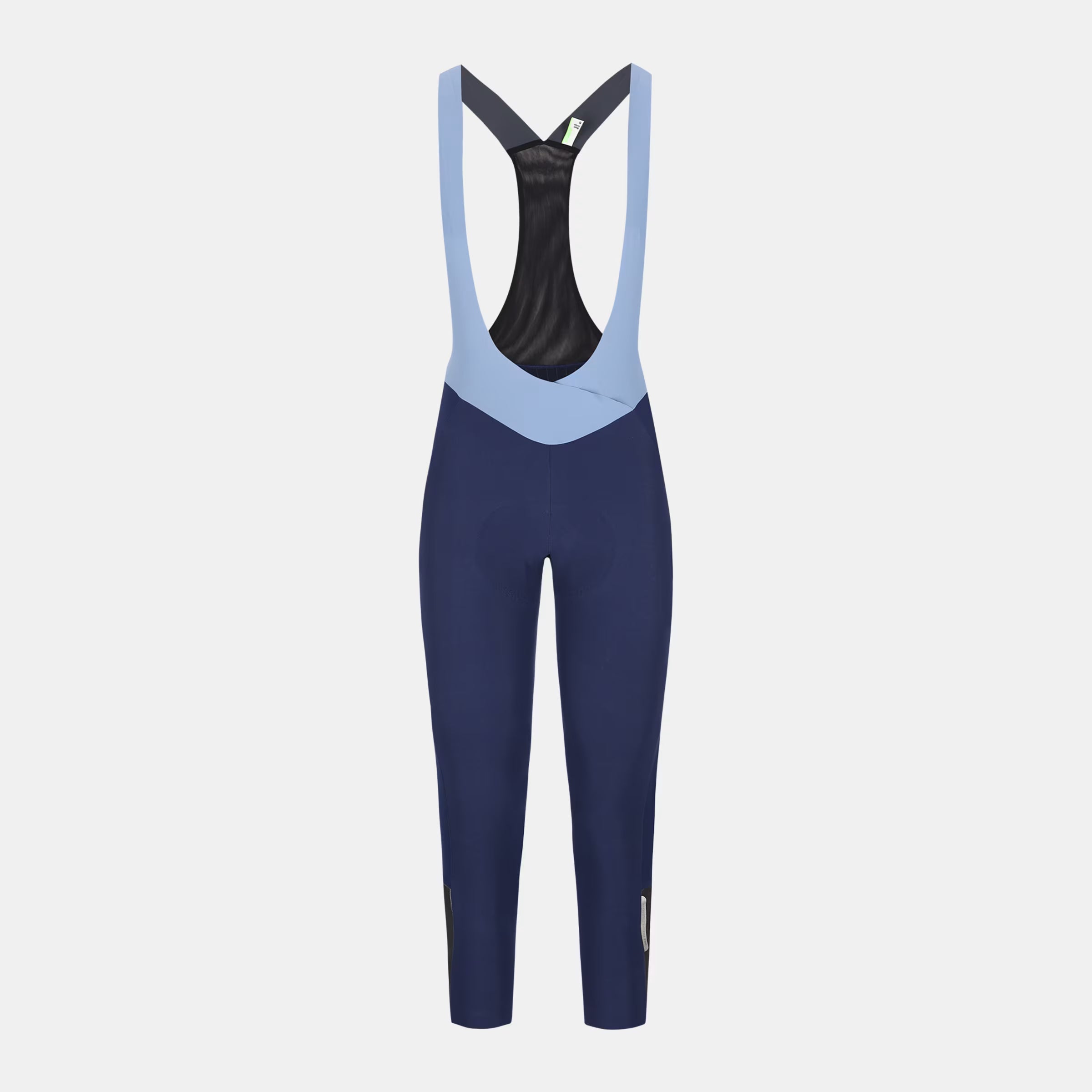 Q36.5 Dottore Hybrid Bib Tights - Women's - Navy Blue shown front view with light blue mesh bib straps and full-length navy legs