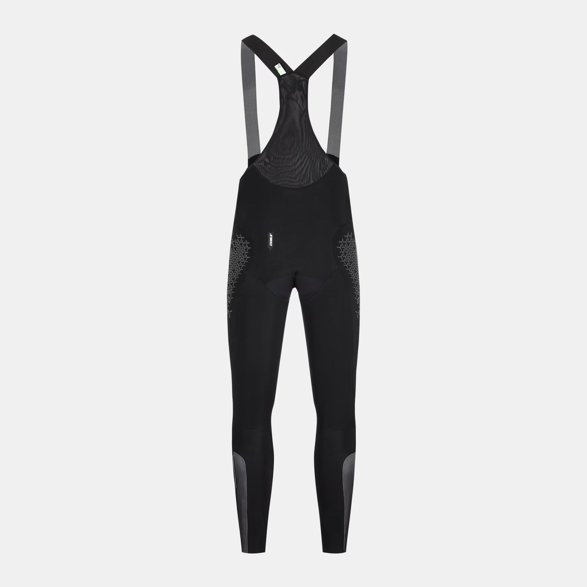 Q36.5 Gregarius Grid Skin Winter Bib Tights - Men's - Black shown front view with mesh straps and textured side panels