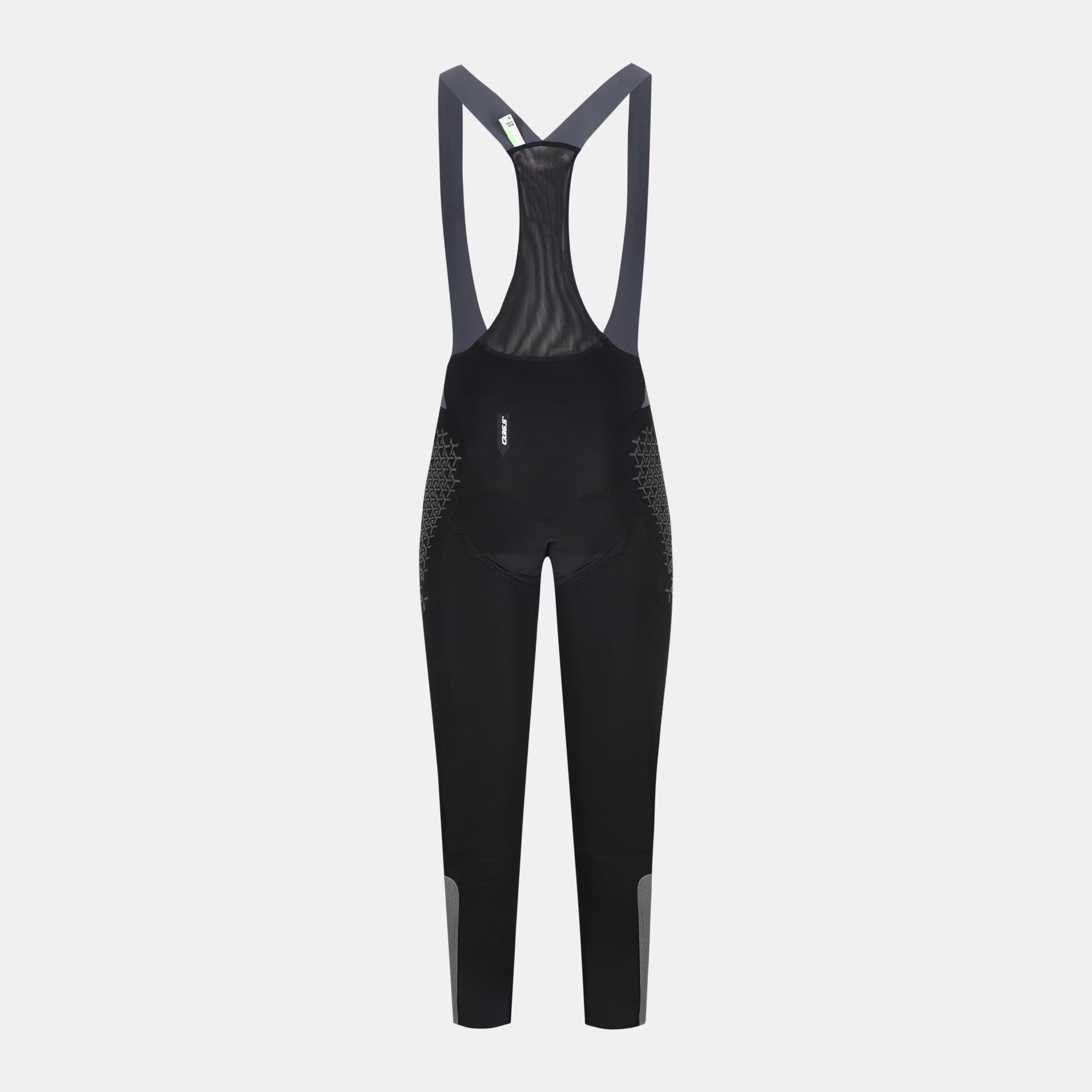 Q36.5 Gregarius Grid Skin Winter Bib Tights - Women's - Black front view with mesh upper and reflective lower leg panels