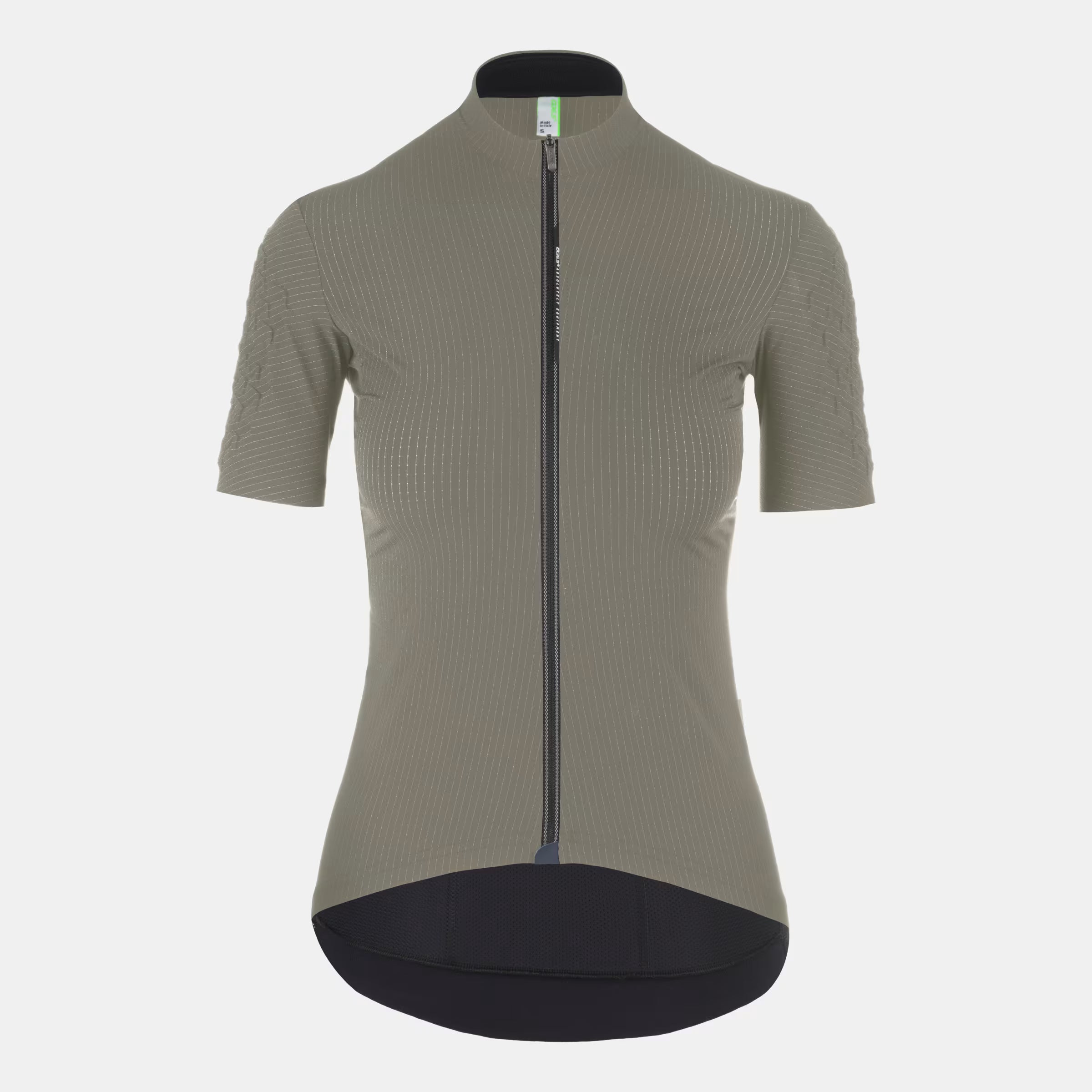 Q36.5 Dottore Grid Skin Jersey - Women's - Olive Green with full front zipper and short sleeves shown on white background