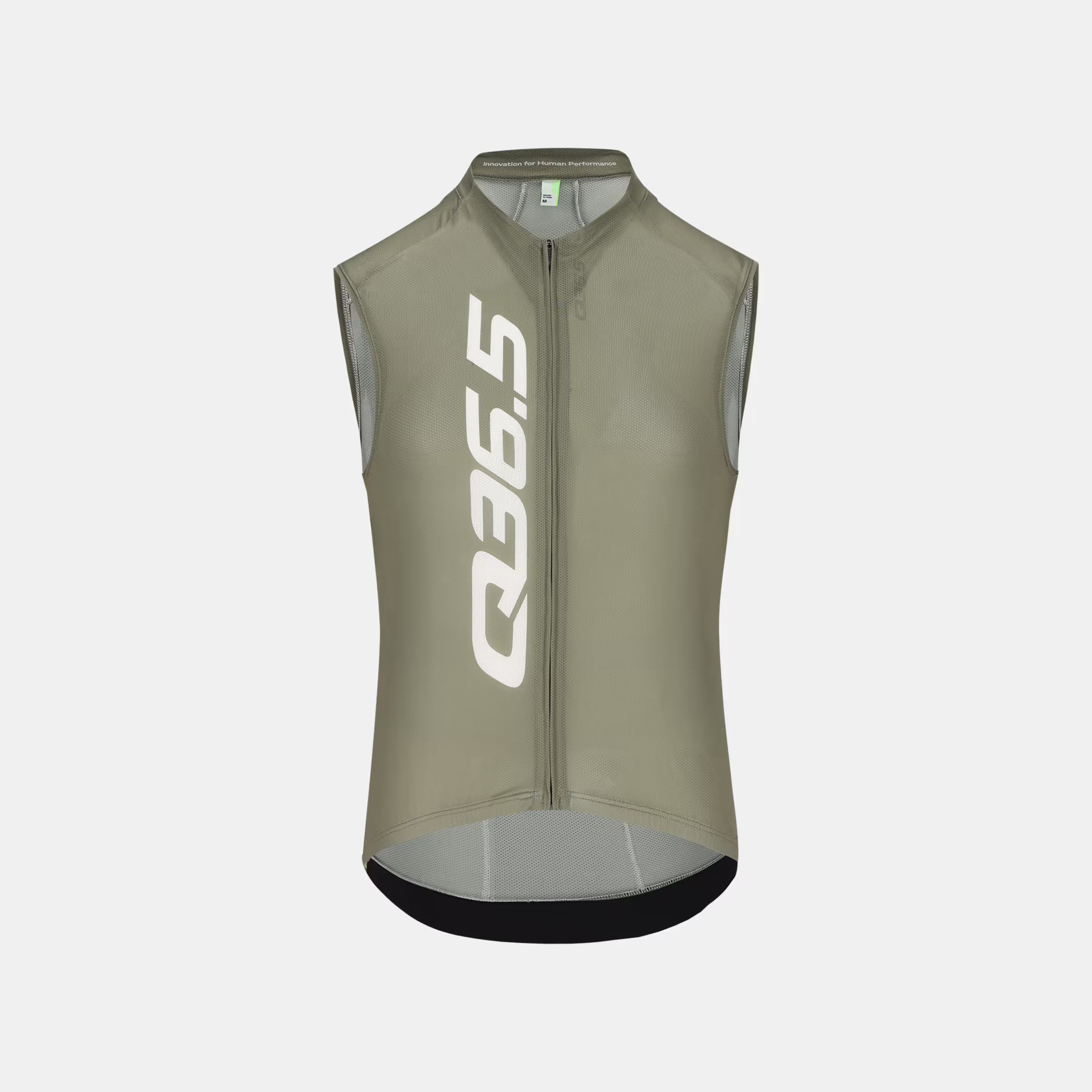 Q36.5 Gregarius Signature Sleeveless Jersey - Men's - Olive Green with front zipper and printed logo on breathable cycling fabric
