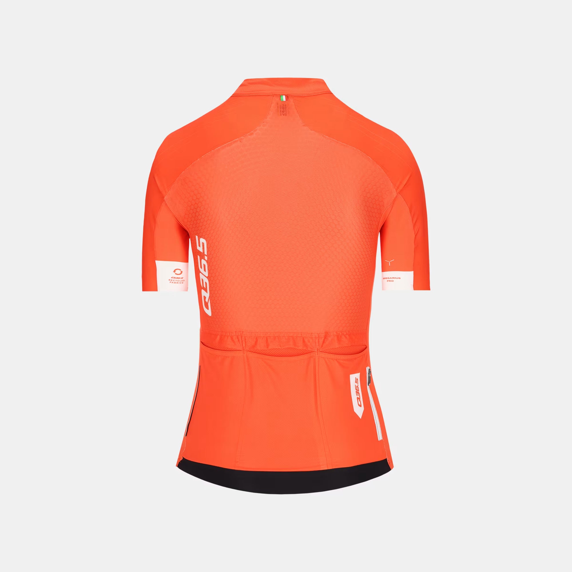 Q36.5 Gregarius Pro Signature Jersey - Women's - Tangerin Red showing back view with rear pockets and breathable mesh panels