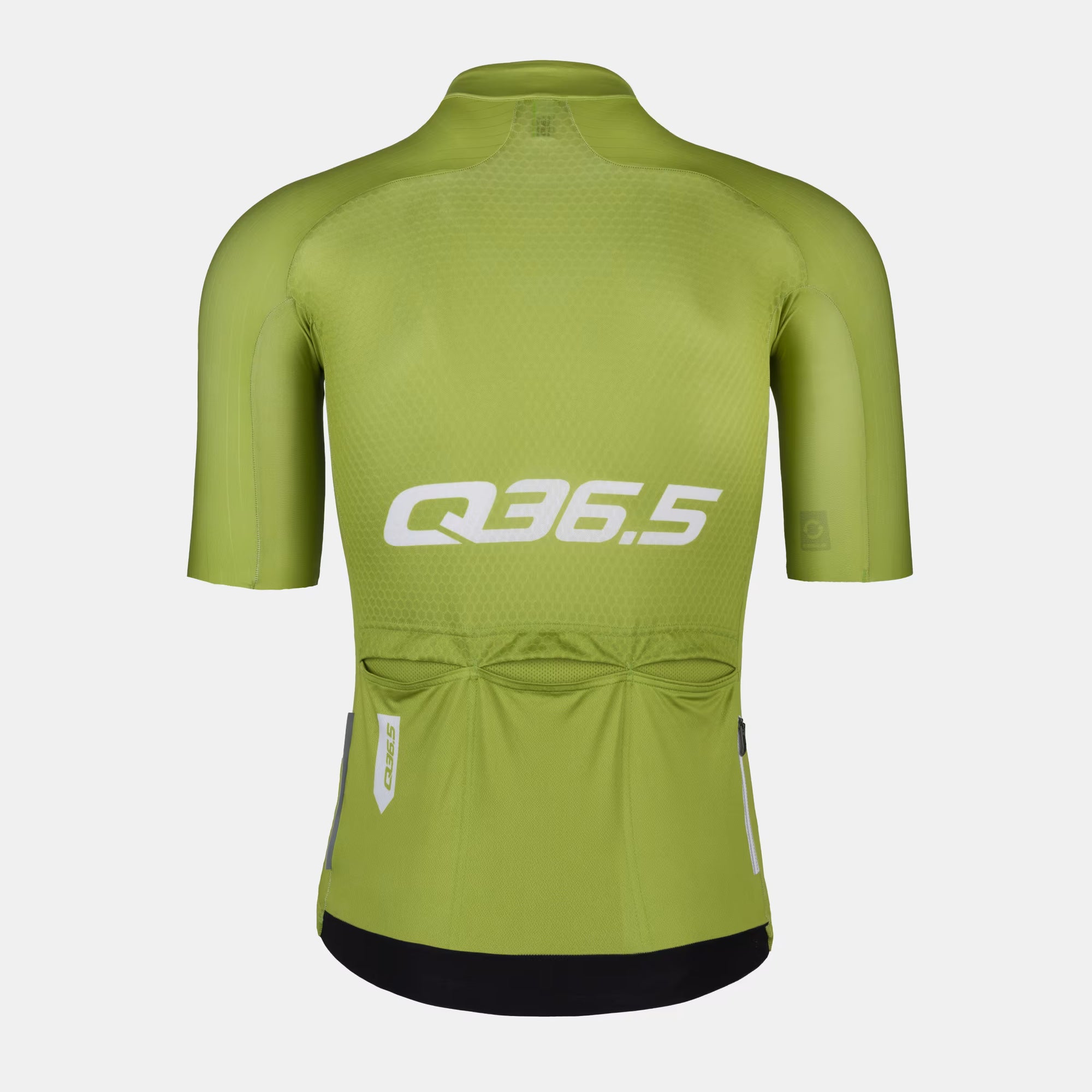 Back view of Q36.5 Gregarius Pro Signature Jersey - Men's - Pistacchio Green showing rear pockets and breathable fabric