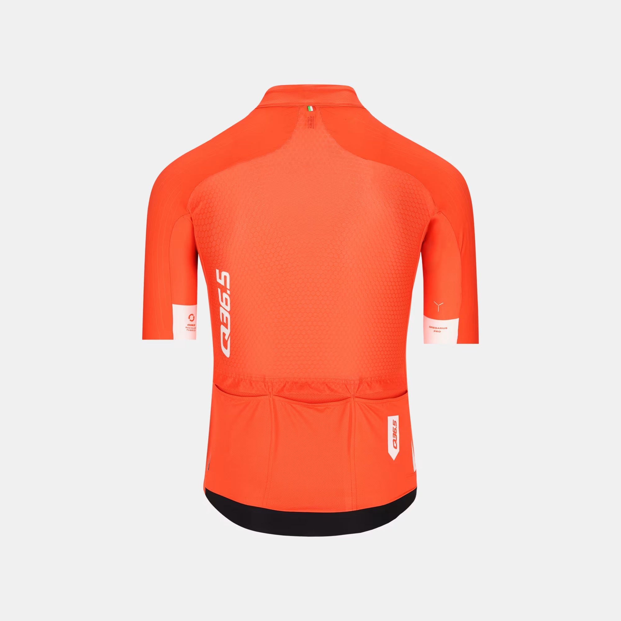 Back view of Q36.5 Gregarius Pro Signature Jersey - Men's - Tangerin Red with rear pockets and breathable fabric design