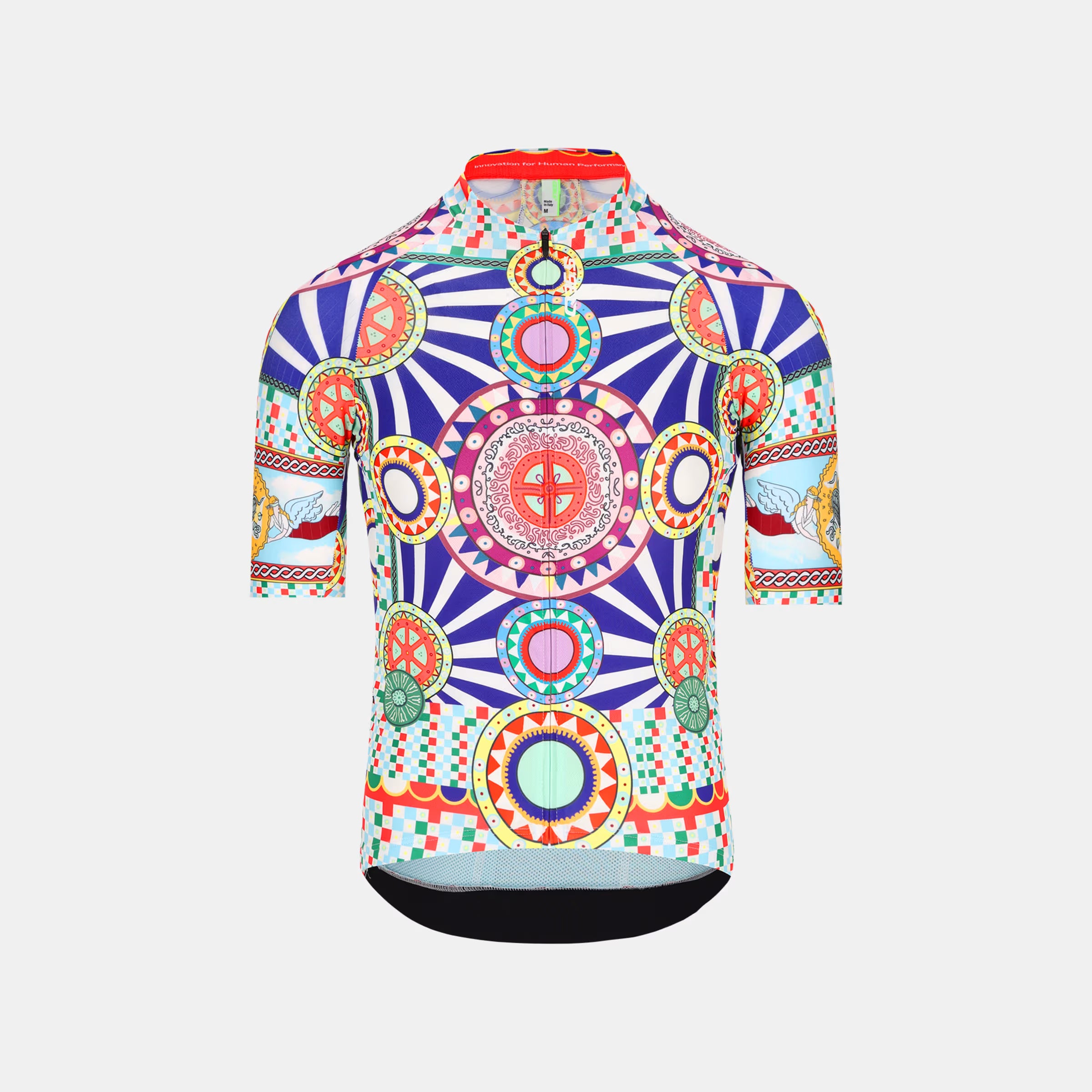 Front view of Q36.5 Gregarius Pro Pure Sicily Jersey - Men's - Pure Sicily featuring vibrant geometric patterns and short sleeves