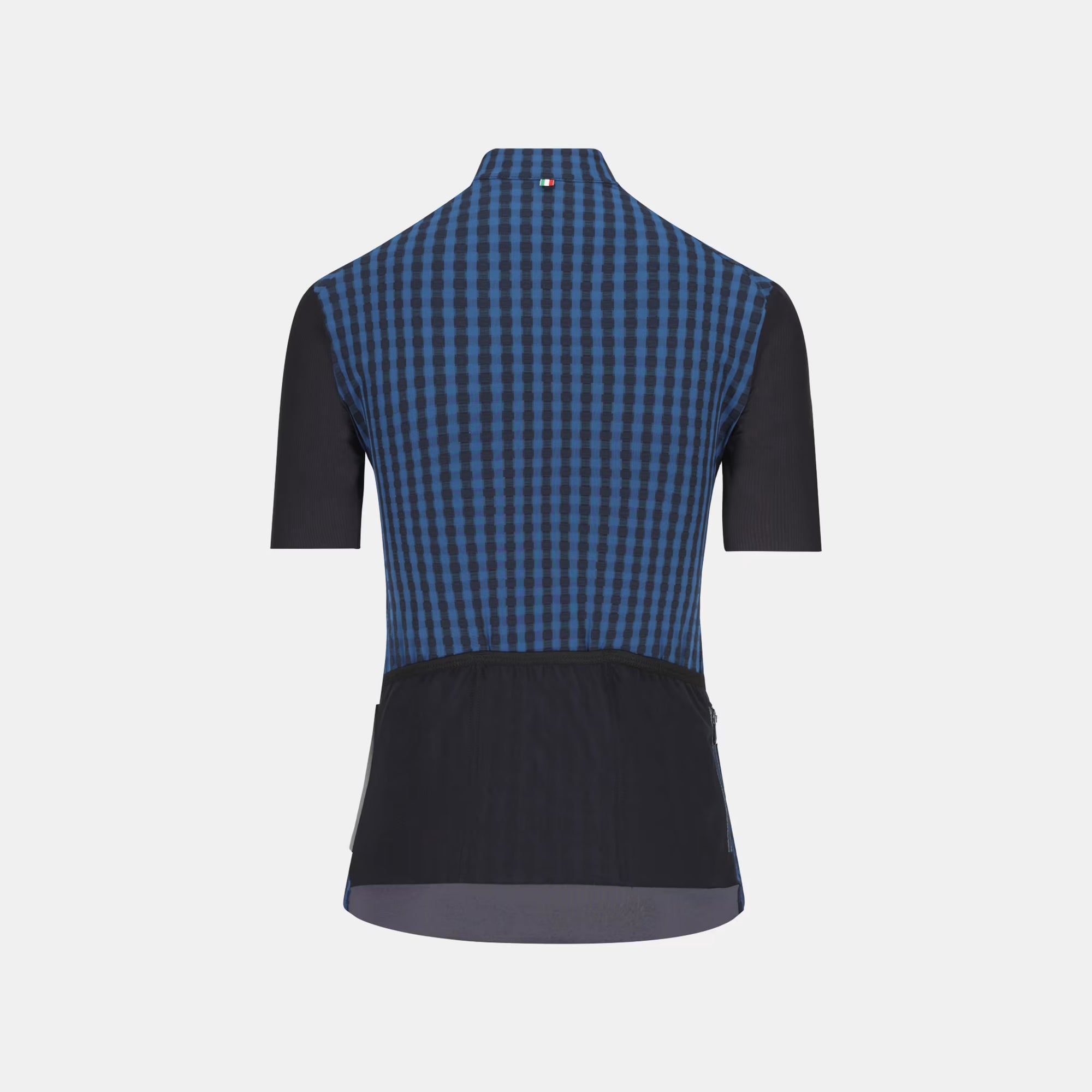 Back view of Q36.5 Dottore Clima Jersey - Woman's - Navy Blue with short sleeves and rear pockets detail