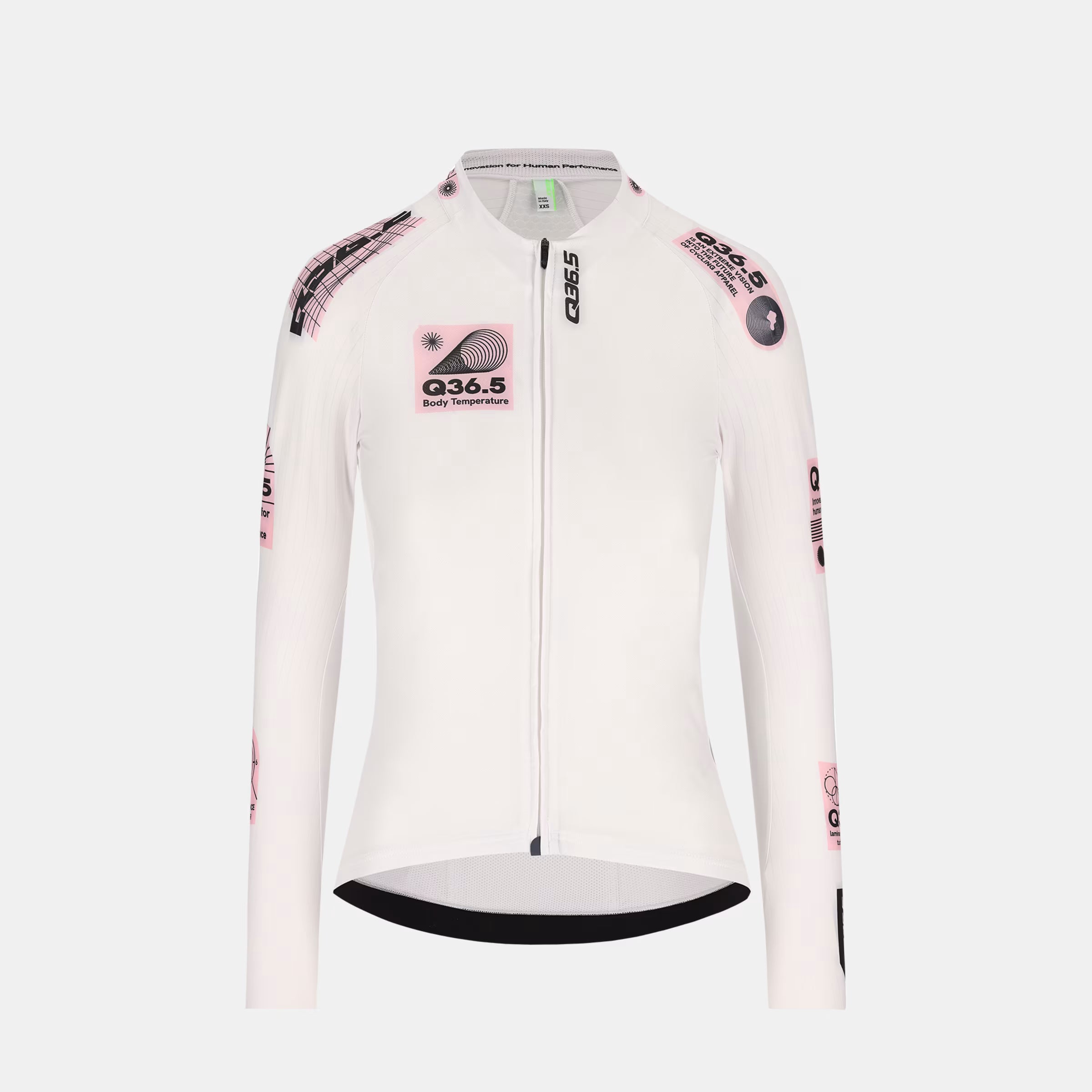 Q36.5 Gregarius Hybrid Light Retrofuture Long Sleeve Jersey - Women's - White front view with subtle pink logo accents