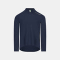Q36.5 Adventure Tech T-shirt Long Sleeve - Men's - Navy Blue with high collar and side zipper pocket displayed on white background